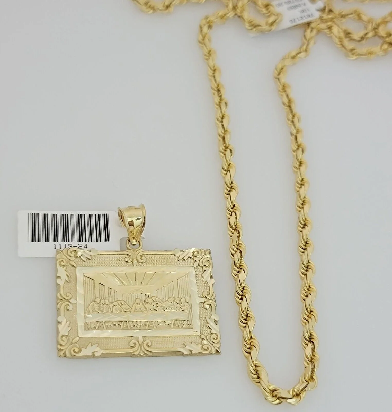 Real 10k Gold Chain Solid Rope Necklace Pendant SET Last supper Charm 4mm 24" - Image 4
