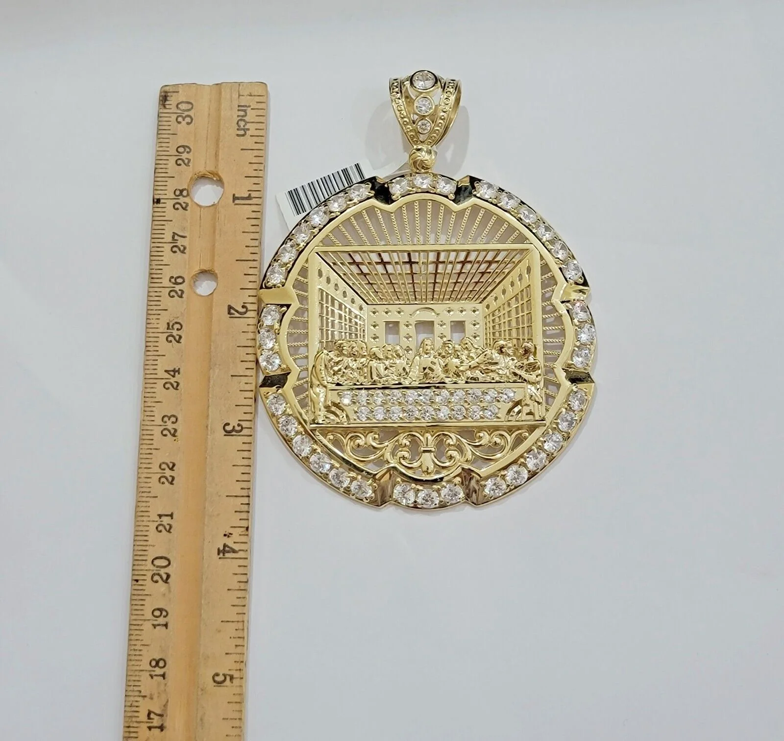 Real 10k Gold Charm Last Supper Pendant 10kt Yellow Gold With Stones Mens, Jesus - Image 4