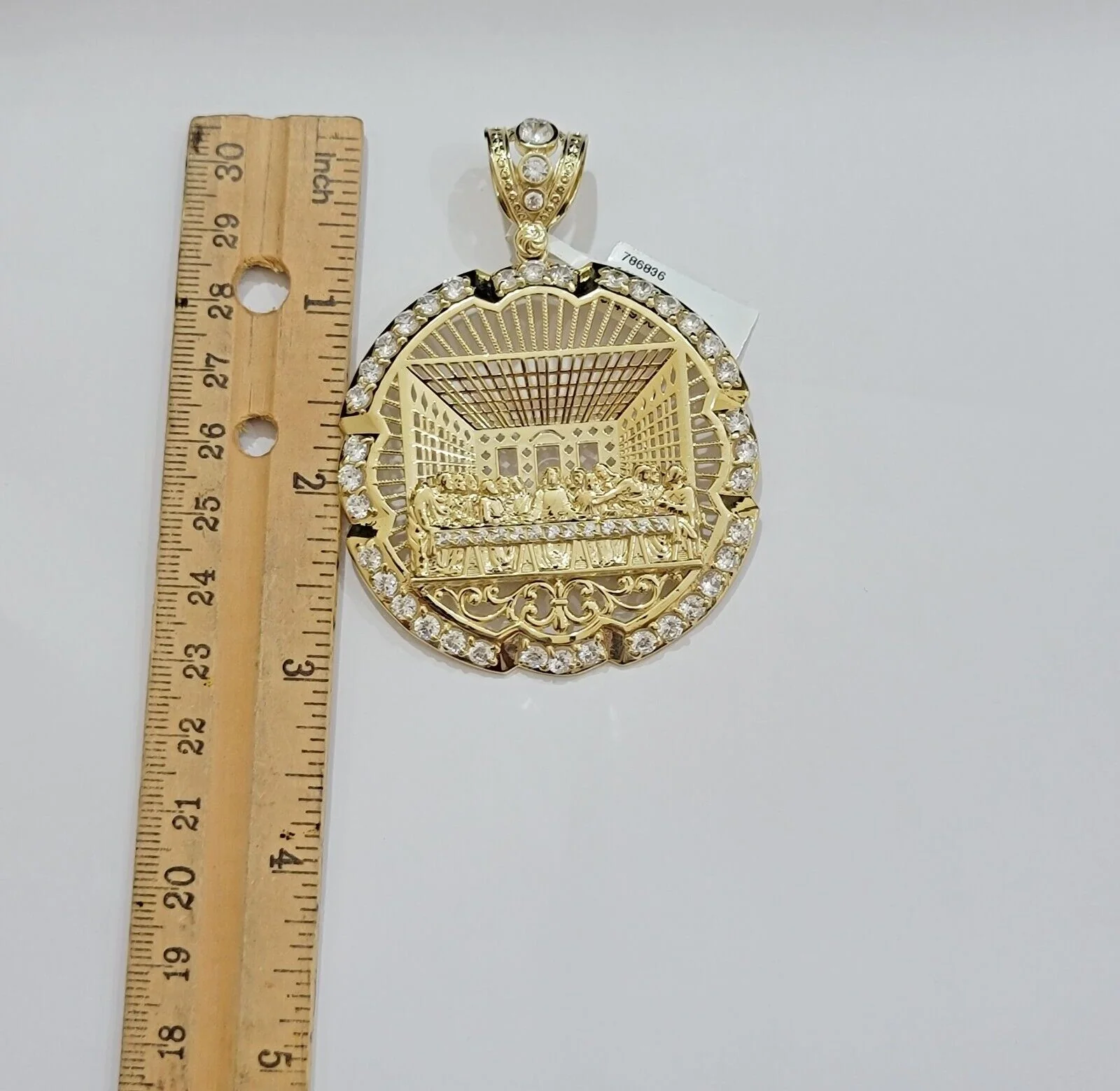 Real 10k Gold Charm Last Supper Pendant 10kt Yellow Gold With Stones Mens, Jesus - Image 5