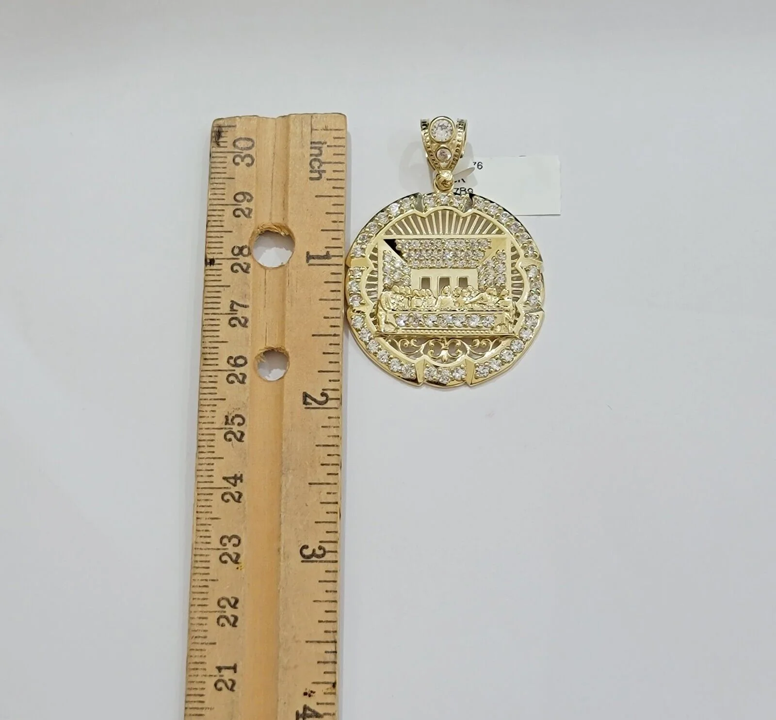 Real 10k Gold Charm Last Supper Pendant 10kt Yellow Gold With Stones Mens, Jesus - Image 9