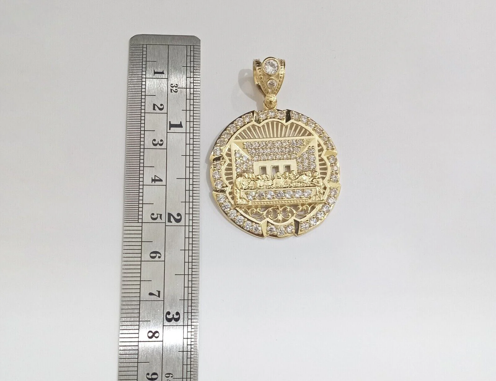 Real 10k Gold Circle Charm Last Supper Pendant 10kt Yellow Gold for Chain Men - Image 7