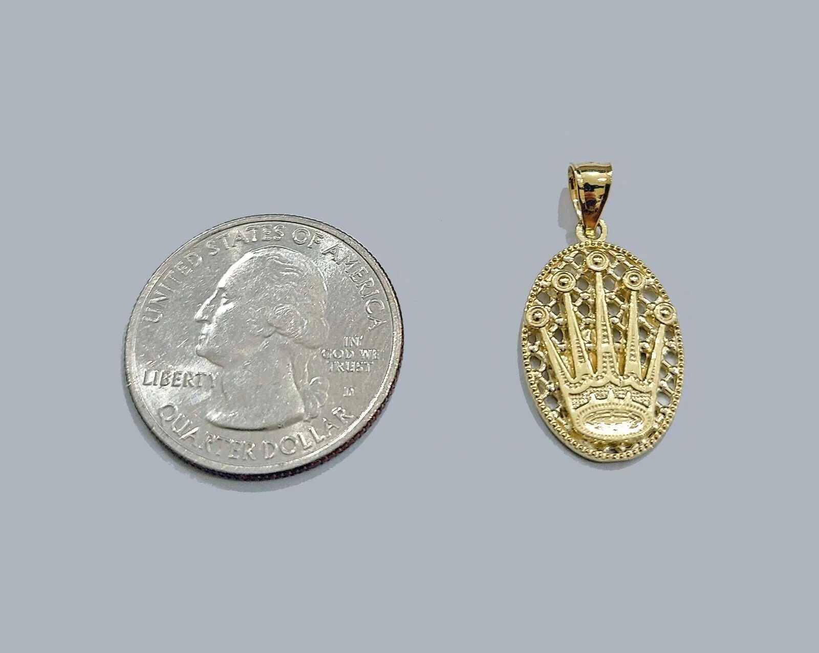 Real 10k Gold Circular Crown Charm Pendant 10kt Yellow Gold Unisex - Image 2