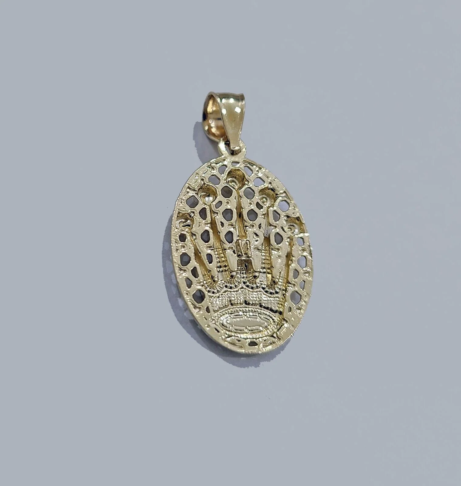 Real 10k Gold Circular Crown Charm Pendant 10kt Yellow Gold Unisex - Image 5