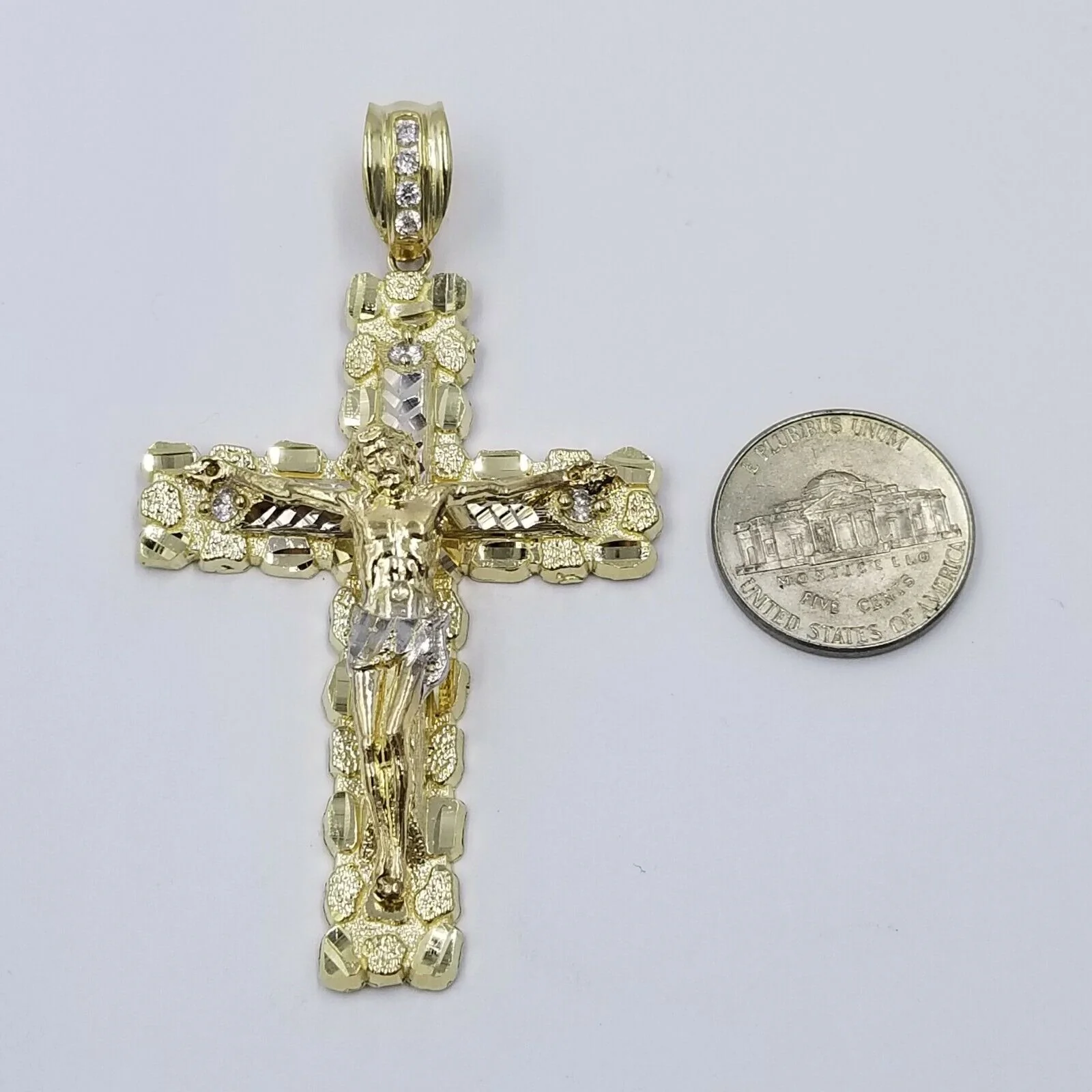 Real 10k Gold Cross And 10k Cuban Link 26" Necklace 3" Pendant Charm Chain Set - Image 3