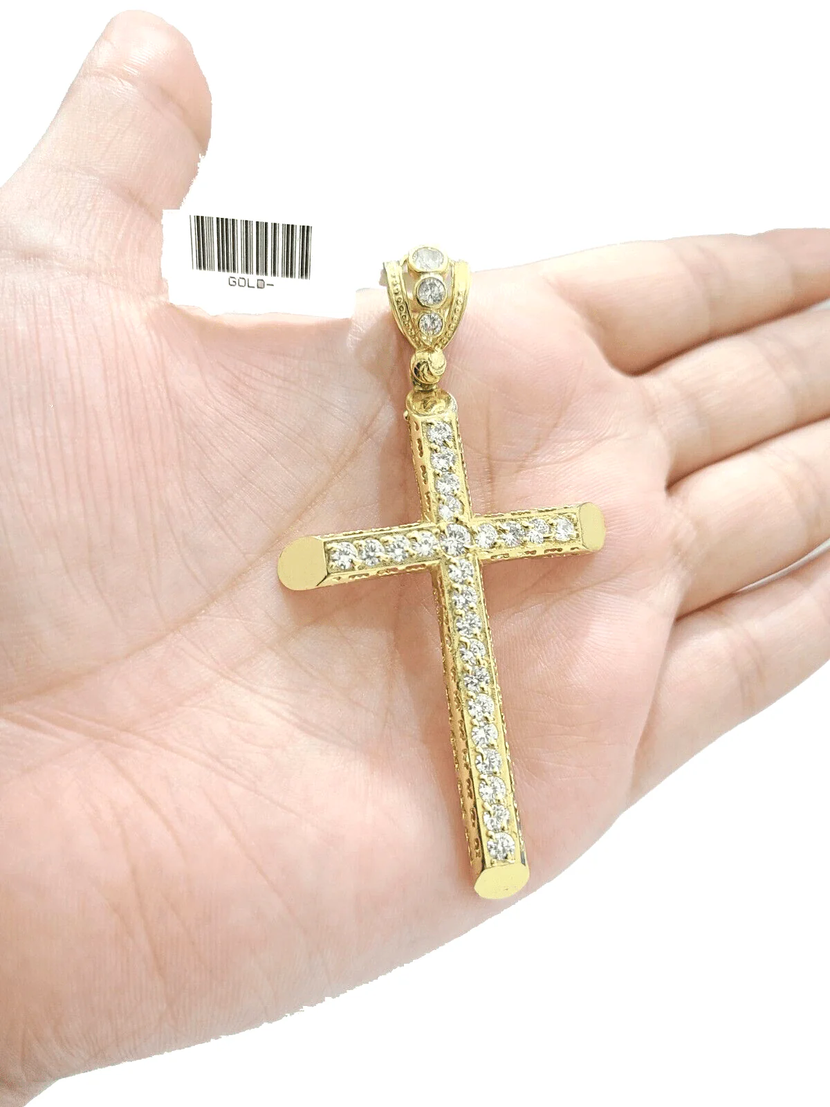 Real 10k Gold Cross Charm Pendant 2.8'' Inch 10KT Yellow Gold Cubic Zirconia - Image 2