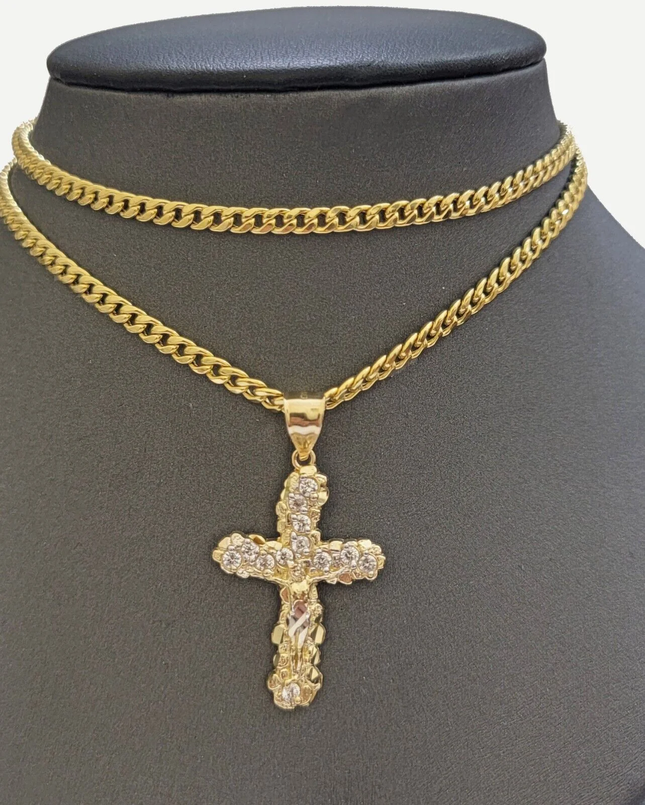 Real 10k Gold Cross Charm Pendant Chain SET 18-26" Miami Cuban Link Necklace Men - Image 6