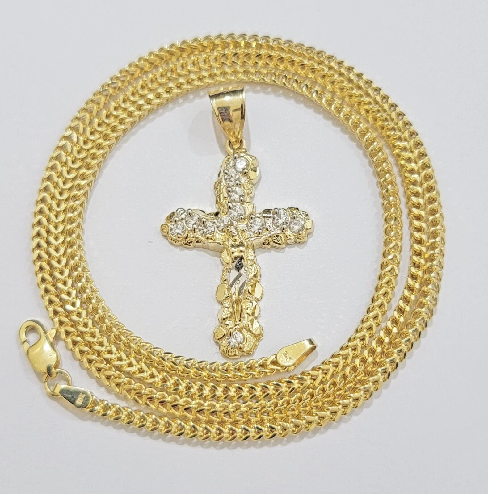 Real 10k Gold Cross Charm pendant & Franco Chain Necklace 2.5mm 22" Men Women - Image 5