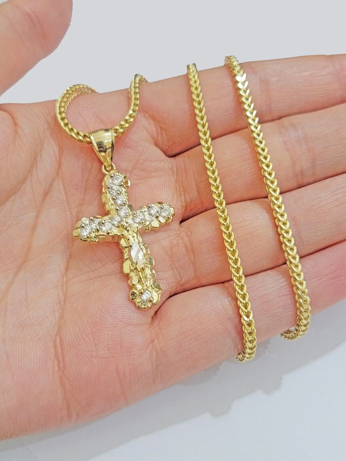 Real 10k Gold Cross Charm pendant & Franco Chain Necklace 2.5mm 22" Men Women - Image 7