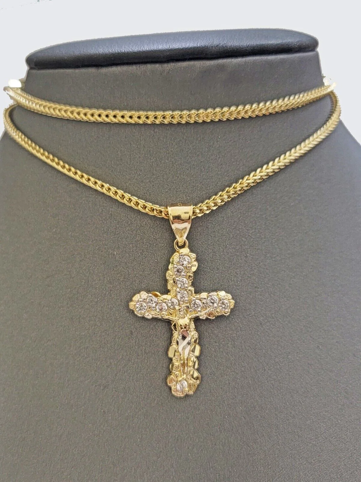 Real 10k Gold Cross Charm pendant & Franco Chain Necklace 2.5mm 24" Men Women - Image 4