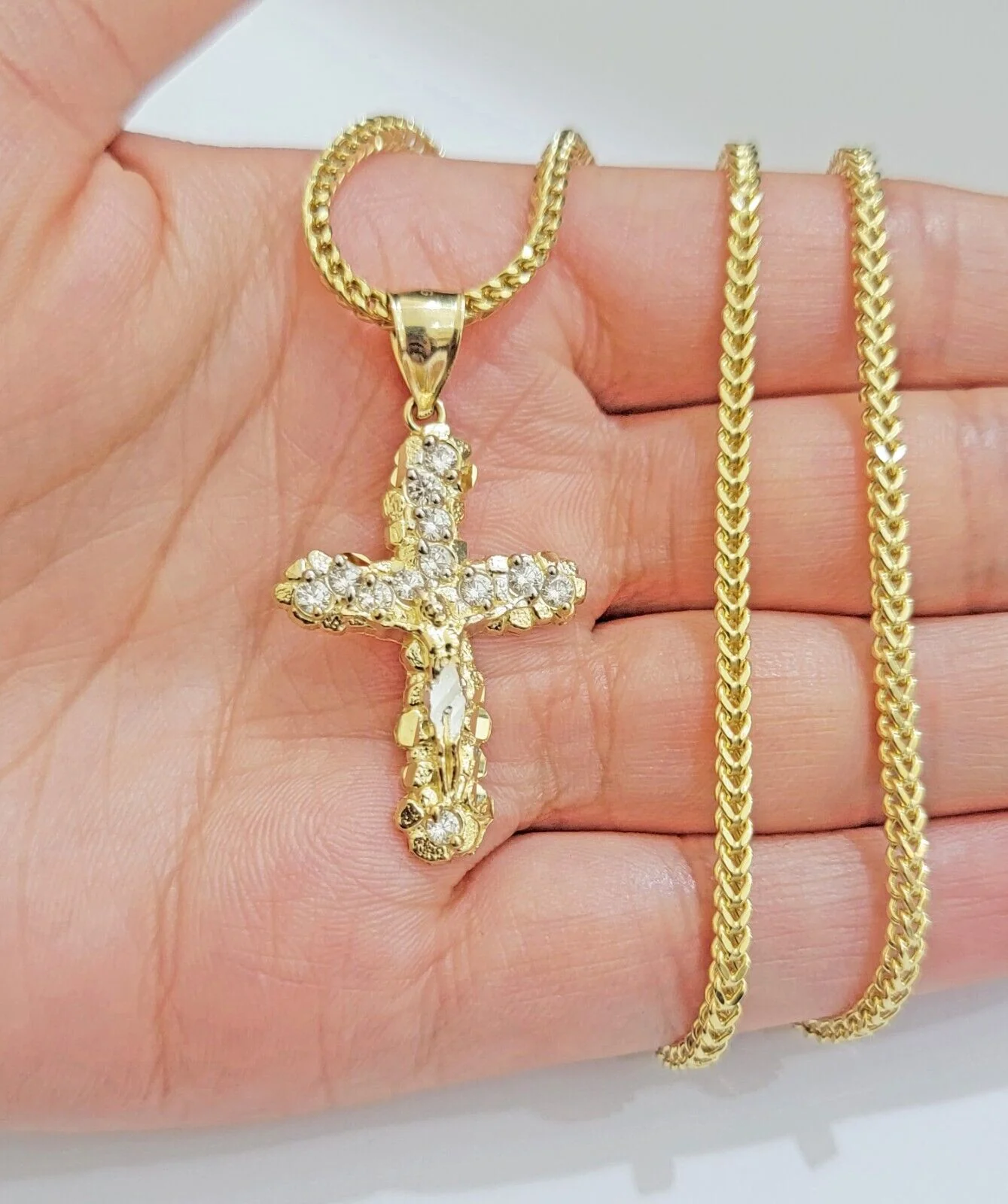 Real 10k Gold Cross Charm pendant & Franco Chain Necklace 2.5mm 24" Men Women - Image 5