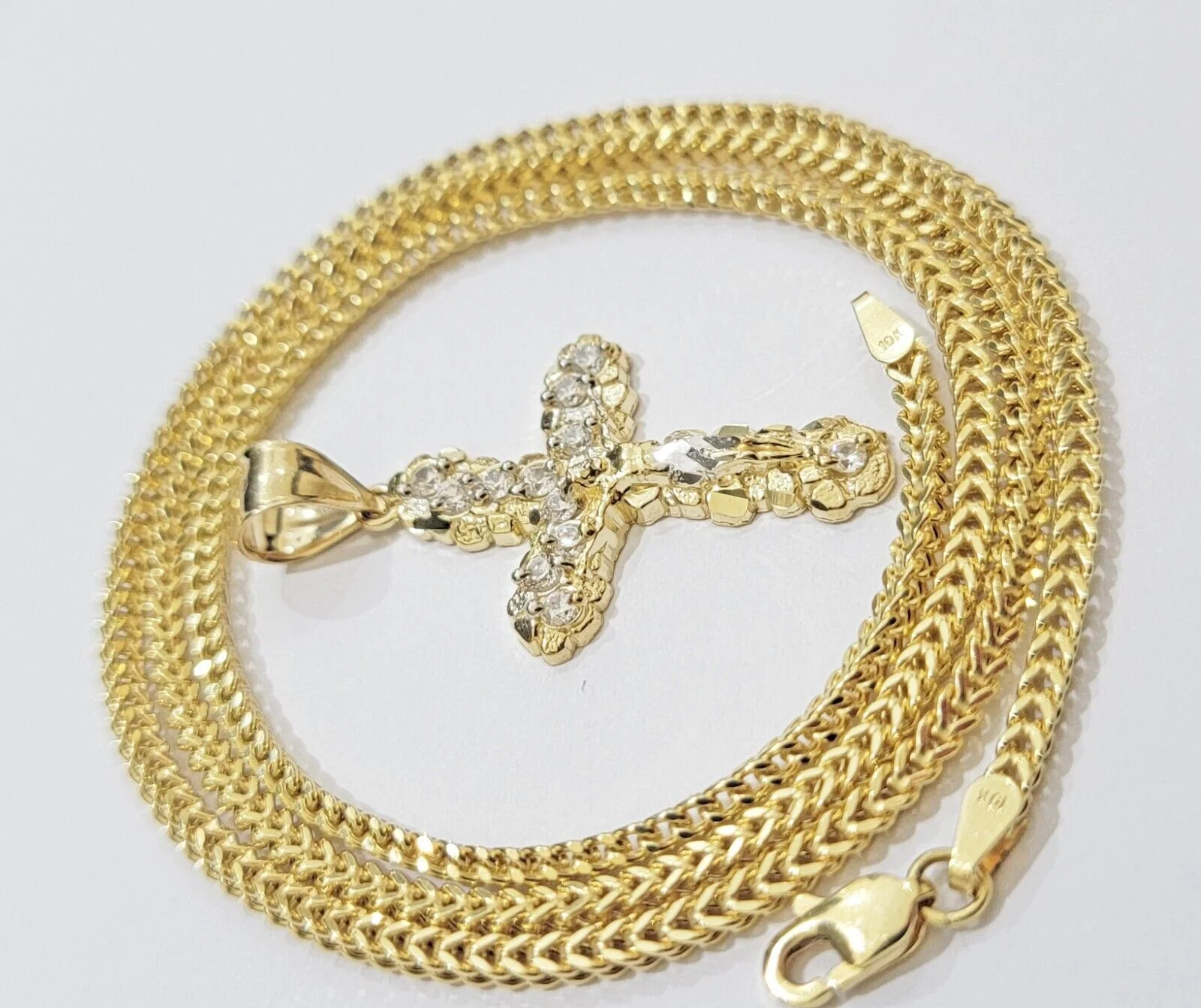 Real 10k Gold Cross Charm pendant & Franco Chain Necklace 2.5mm 24" Men Women - Image 8