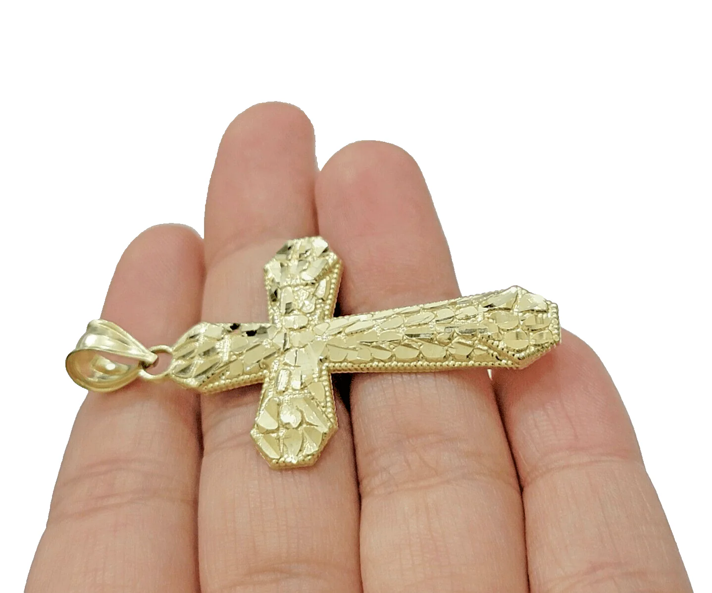 Real 10k Gold Cross Charm pendant Nugget Plain 2 Inch 10Kt Yellow Gold FOR SALE - Image 4