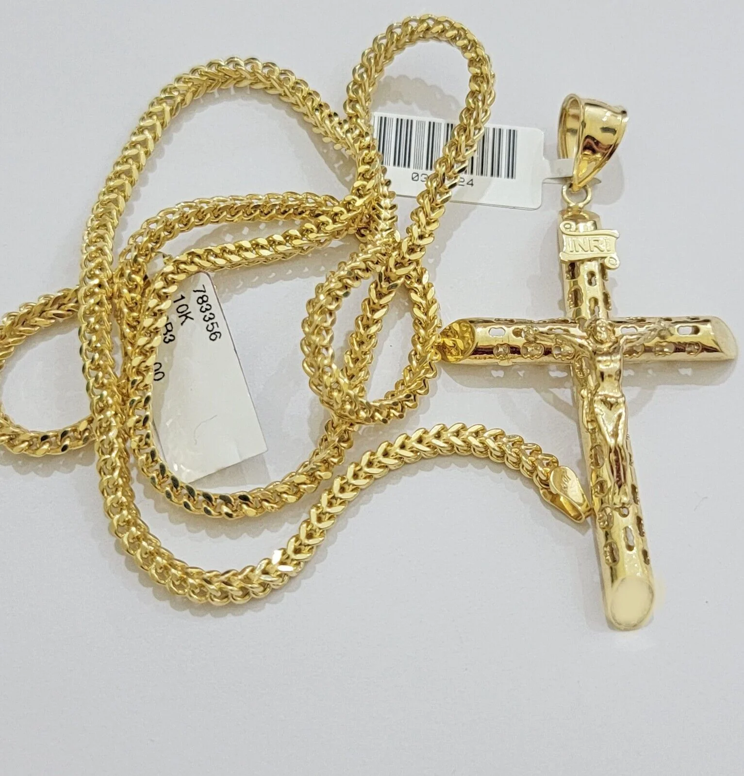 REAL 10k Gold Cross Pendant Franco Chain Necklace 20" - 26 Inch & Jesus Crucifix - Image 6
