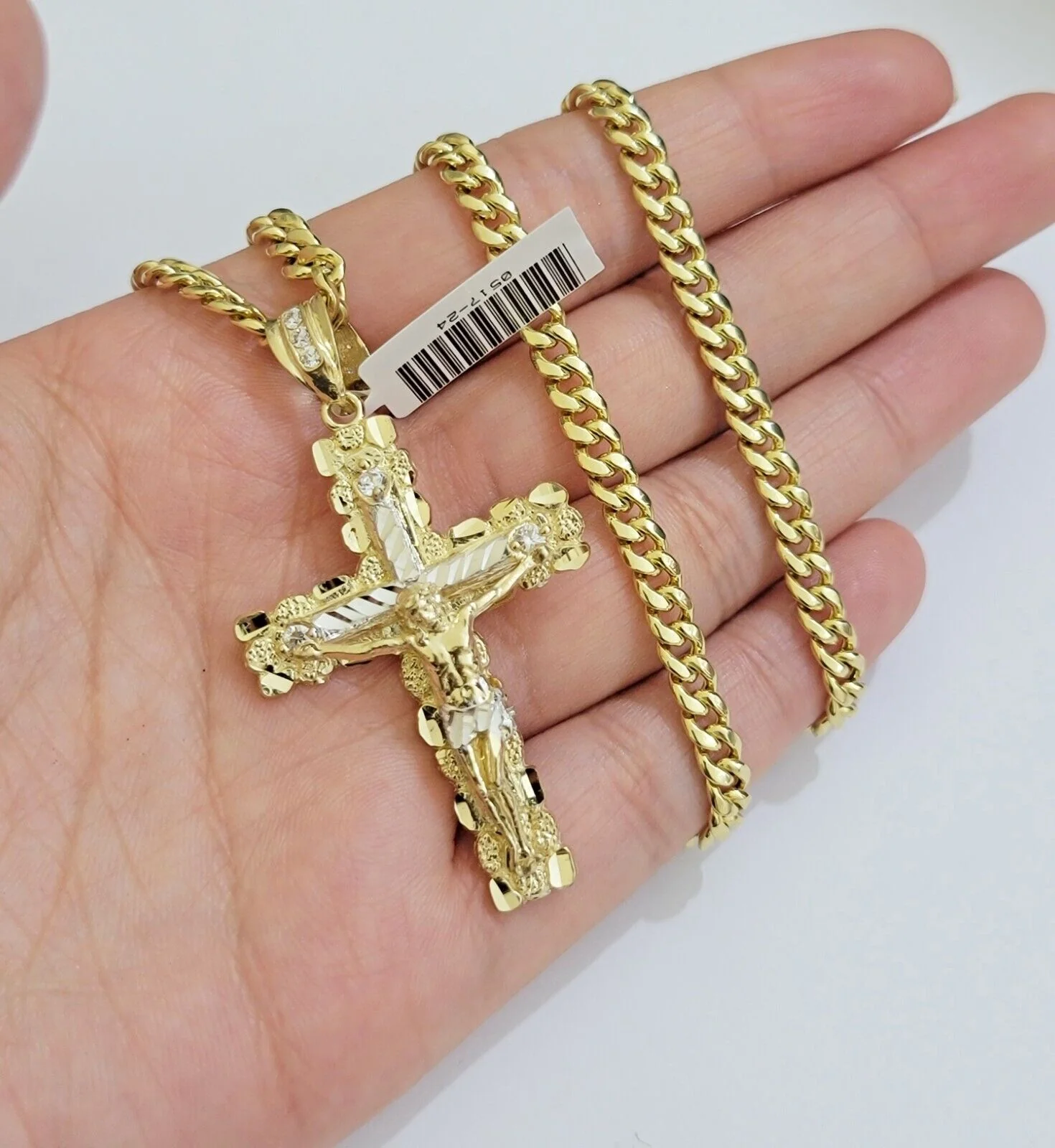 Real 10k Gold Cross Pendant Necklace 26 Inch SET Chain 5mm Miami Cuban Link 10KT - Image 8