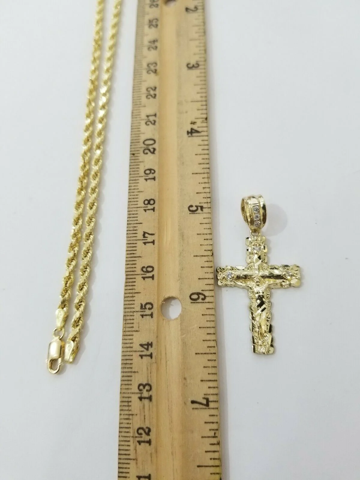 Real 10k Gold Cross & Solid Rope Chain 4mm Necklace Charm & Pendant Set 16"-28" - Image 7