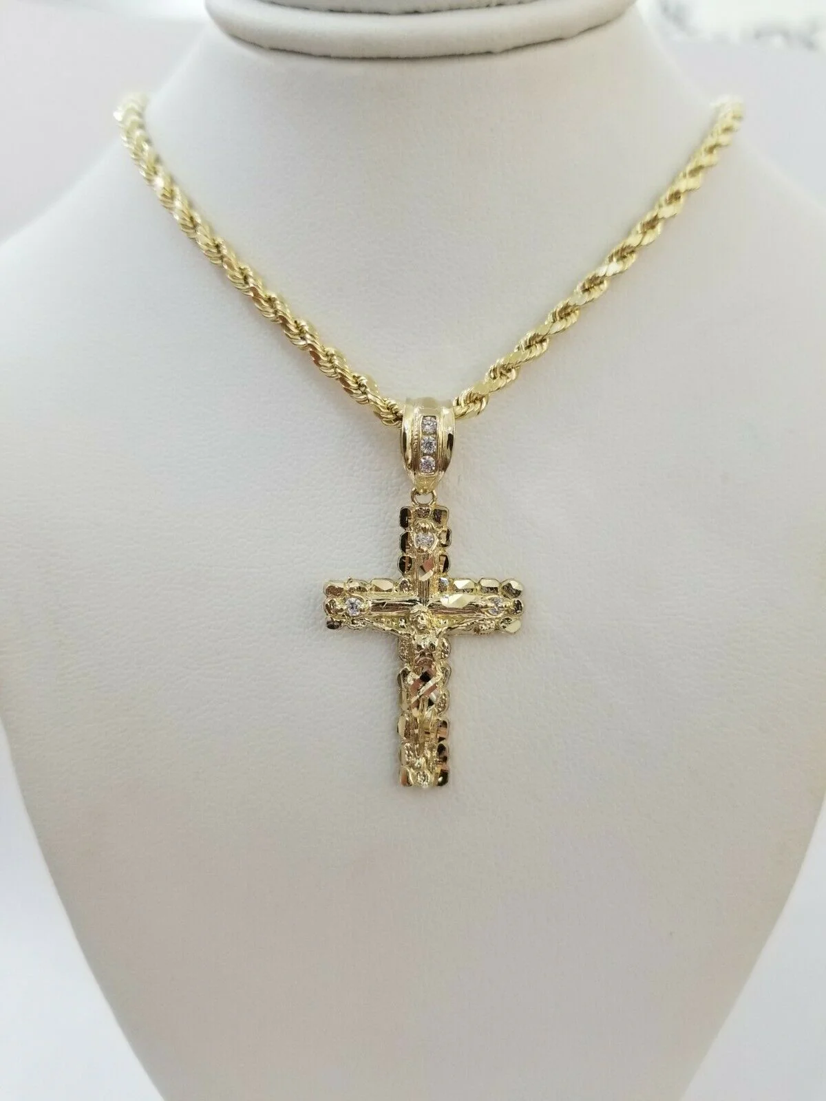Real 10k Gold Cross & Solid Rope Chain 4mm Necklace Charm & Pendant Set 16"-28" - Image 8