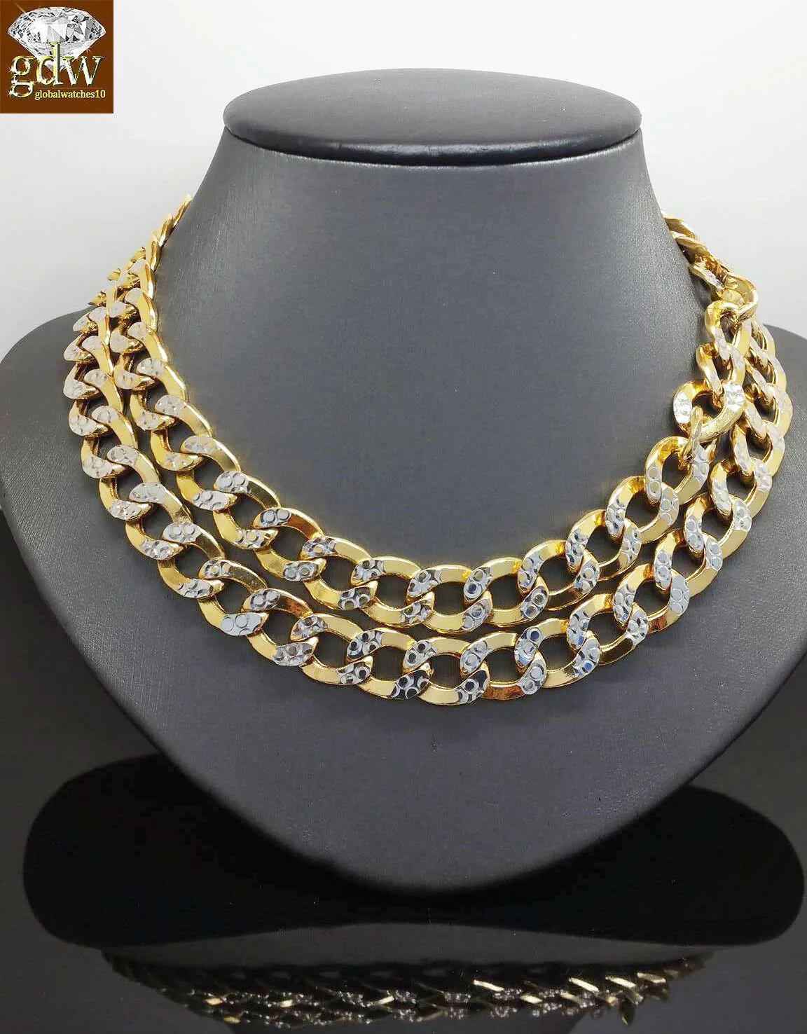 Real 10k Gold Cuban Curb Link Chain 10mm 24 Inch Two-tone Diamond Cut Necklace - Image 2