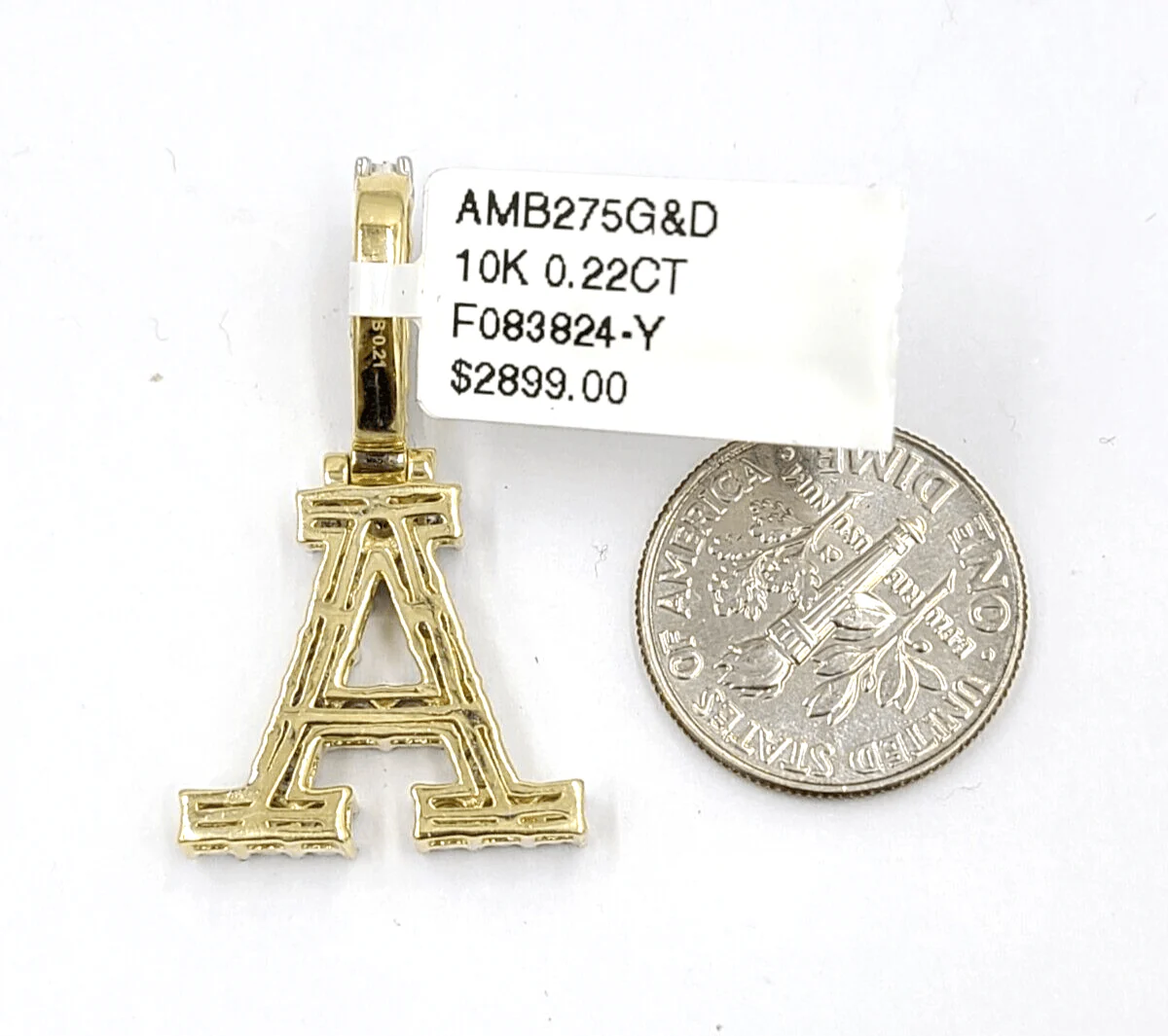 Real 10k Gold & Diamond Letter "A" Initial Alphabet Charm/Pendant 1.25". - Image 4