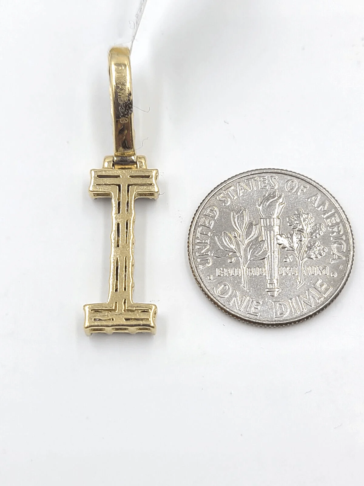 Real 10k Gold & Diamond Letter "I" Initial Alphabet Charm/Pendant 1.25". - Image 3