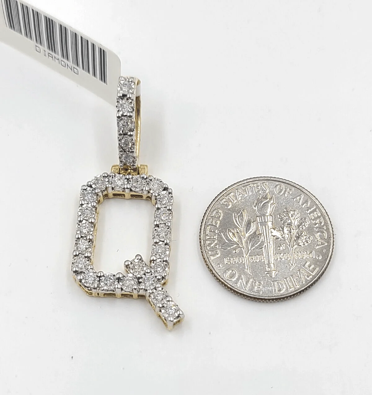 Real 10k Gold & Diamond Letter "Q" Initial Alphabet Charm/Pendant 1.25". - Image 2