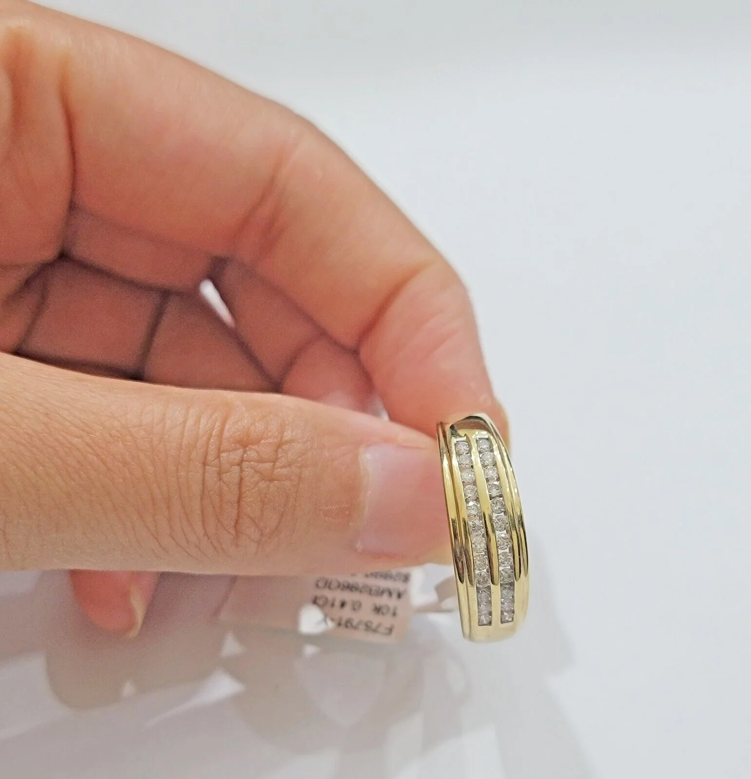 Real 10k Gold & Diamond Men's Band Wedding Engagement Ring REAL 10kt Yellow Gold Ring Sizes 6,7,8,9,10,11 & 12 - Image 2