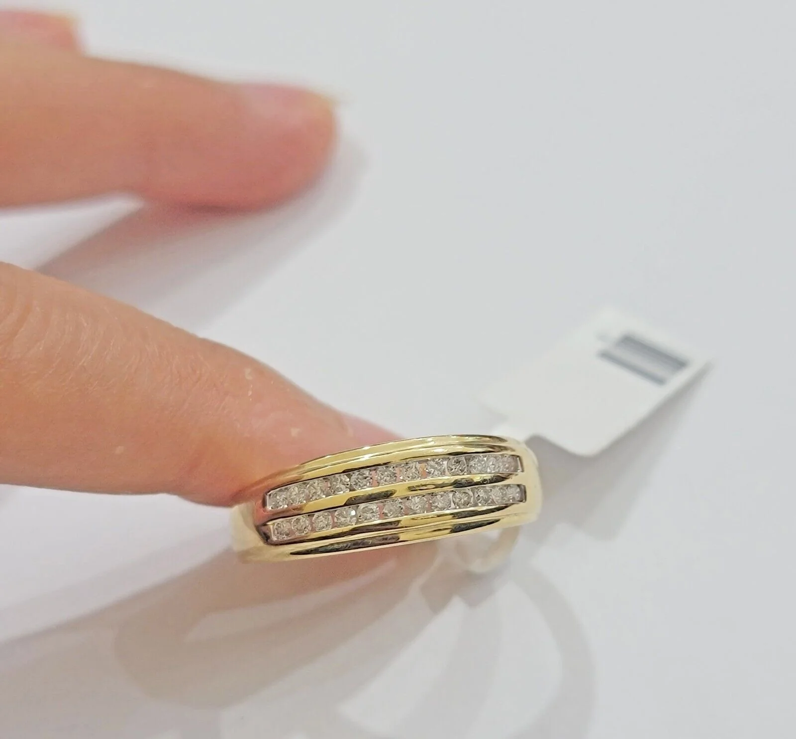 Real 10k Gold & Diamond Men's Band Wedding Engagement Ring REAL 10kt Yellow Gold Ring Sizes 6,7,8,9,10,11 & 12 - Image 4