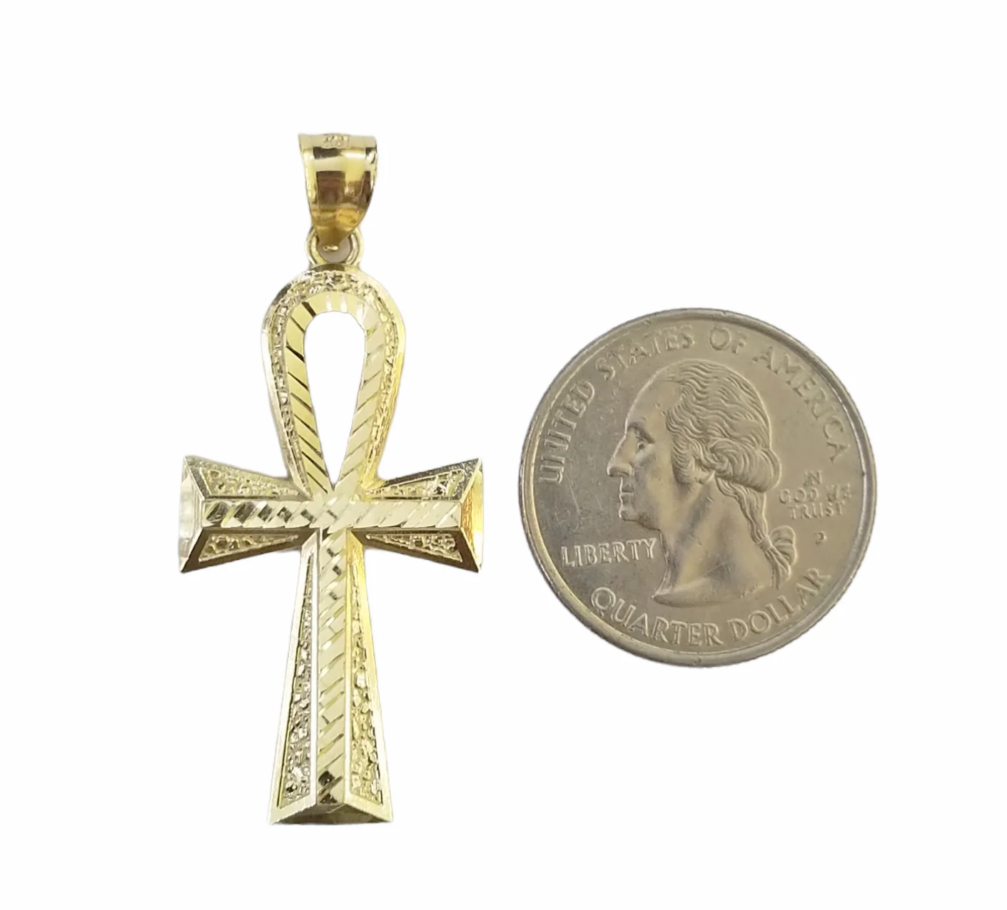 Real 10K Gold Egyptian Ankh Cross Pendent 4mm Rope Chain 18" 20" 22" 24" 26" 28" - Image 2