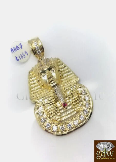 Real 10k Gold Egyptian Pharaoh Head Charm Pendant 2.5 Inch Men Women