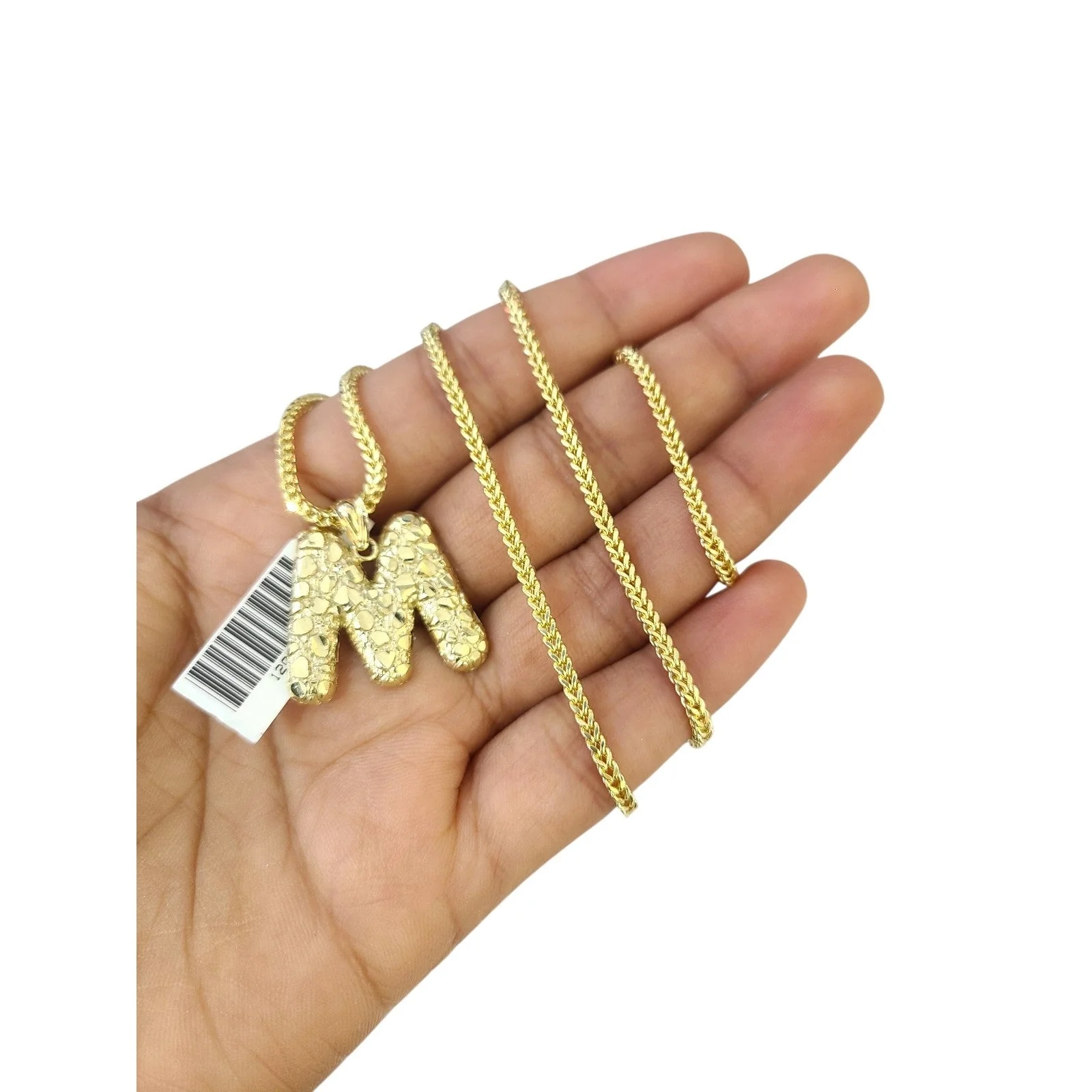 Real 10k Gold Franco Chain 2.5mm 16"-26" M Initial Charm Pendant Necklace SET - Image 3