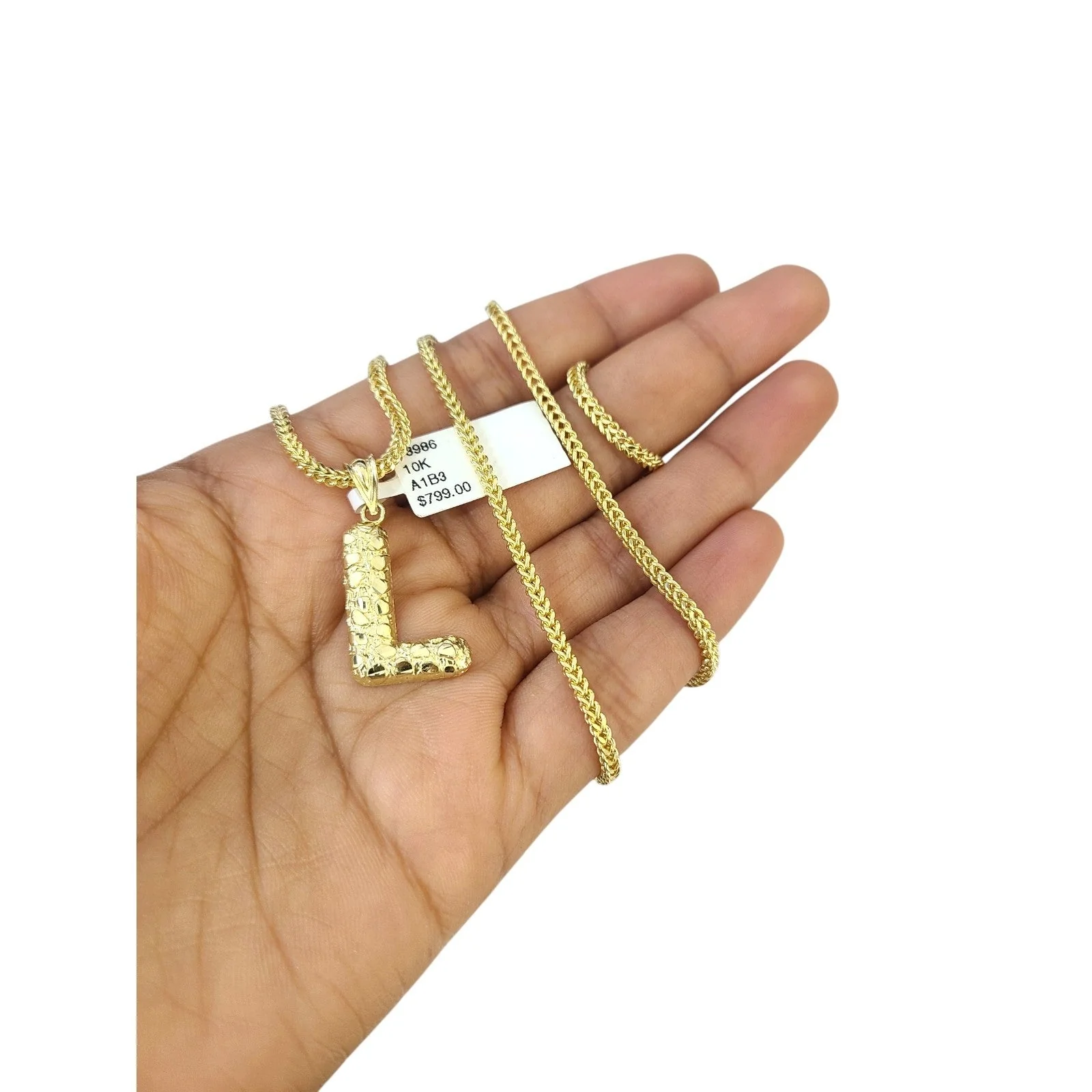 Real 10k Gold Franco Chain 2.5mm 16"-26" Pendant Necklace L Initial Charm SET