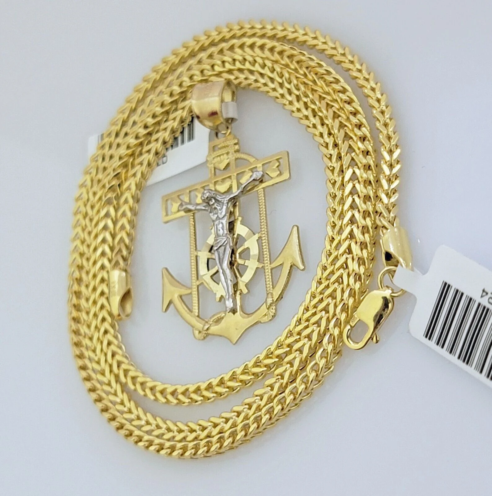Real 10k Gold Franco Chain Anchor Cross Charm pendant Set 2.5mm Necklace 20 Inch - Image 9