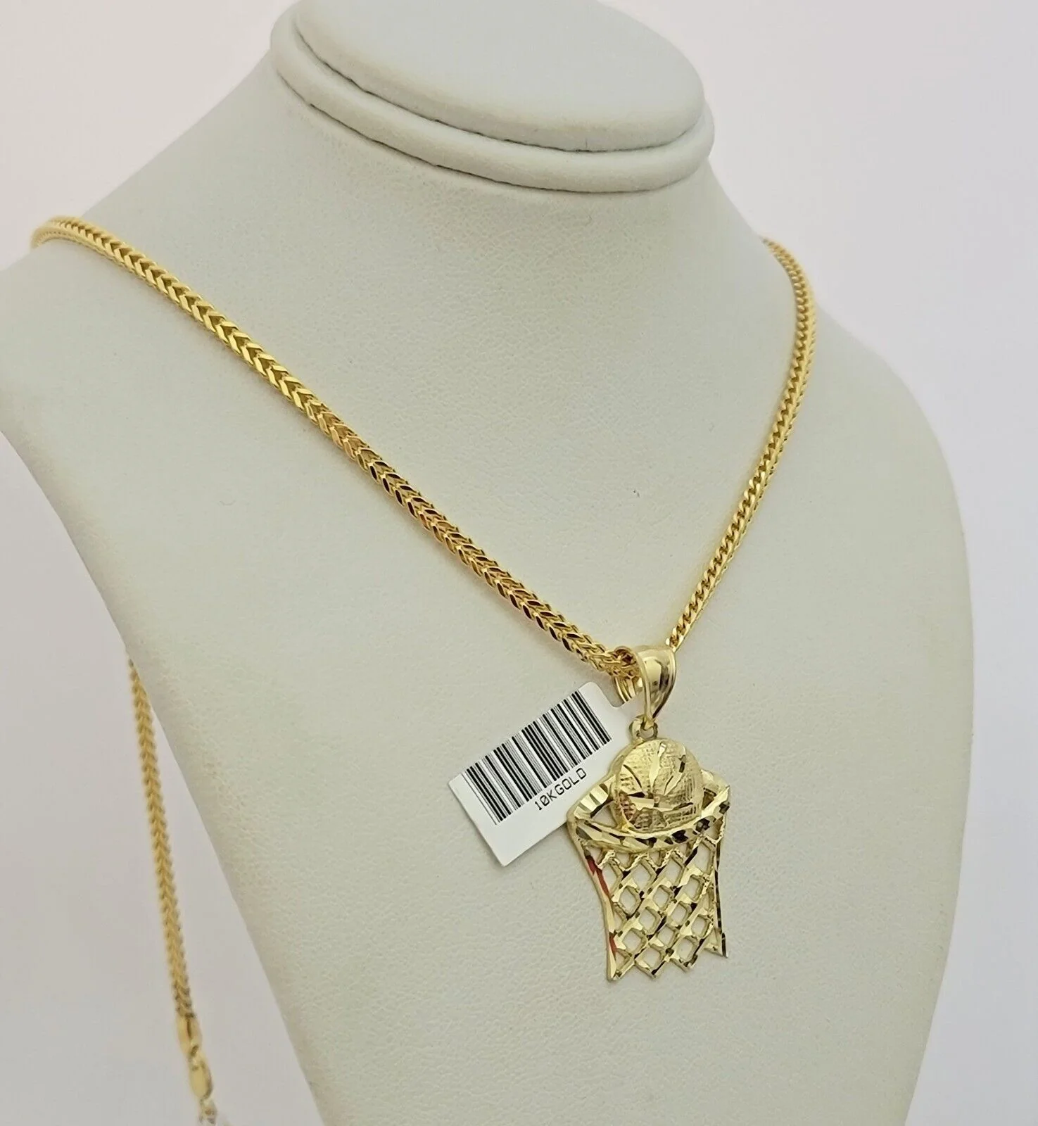 Real 10k Gold Franco Chain Basketball Charm pendant Set 2.5mm Necklace 22 Inch - Image 3