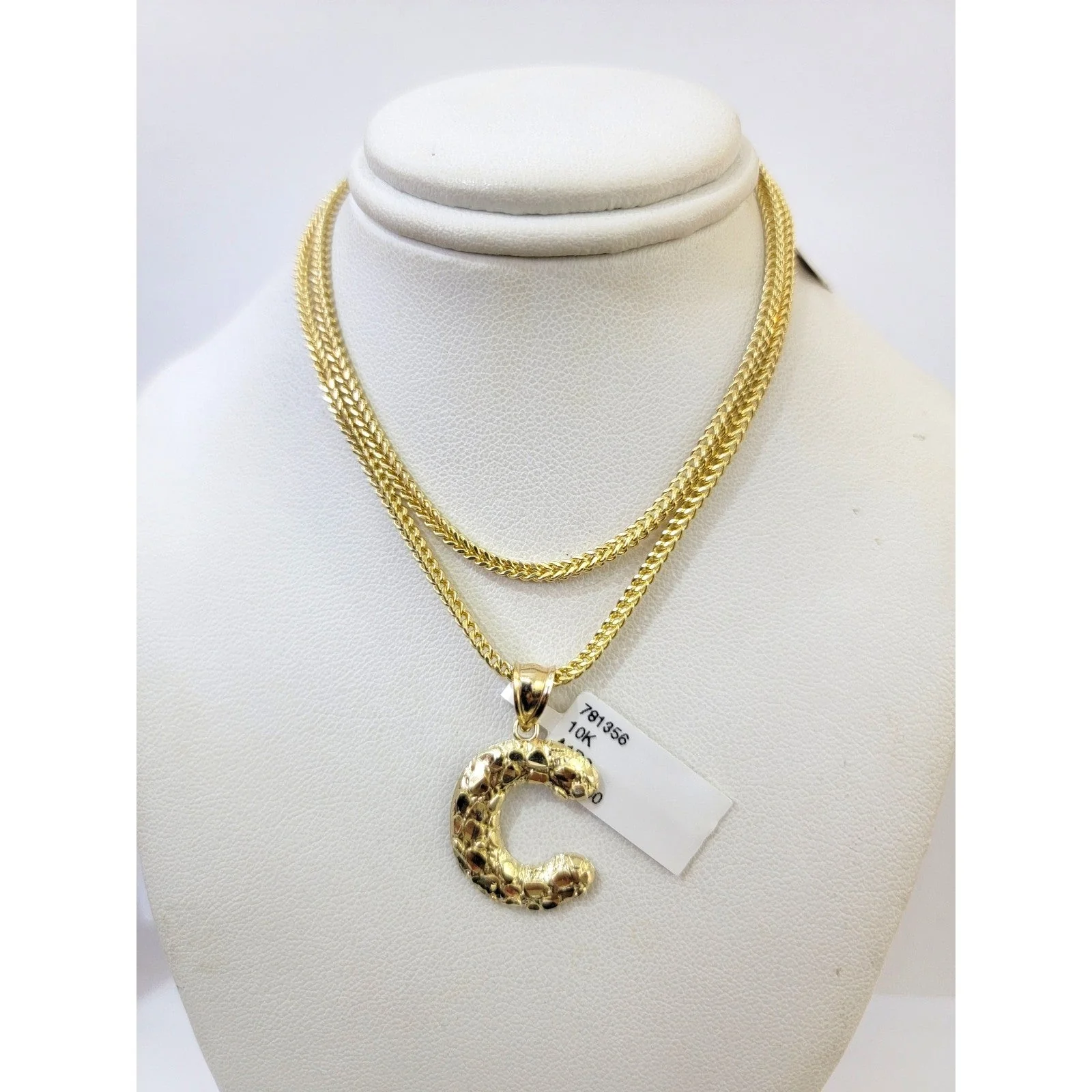 Real 10k Gold Franco Chain C Initial Charm Pendant Necklace SET 2.5mm 16"-26" - Image 6