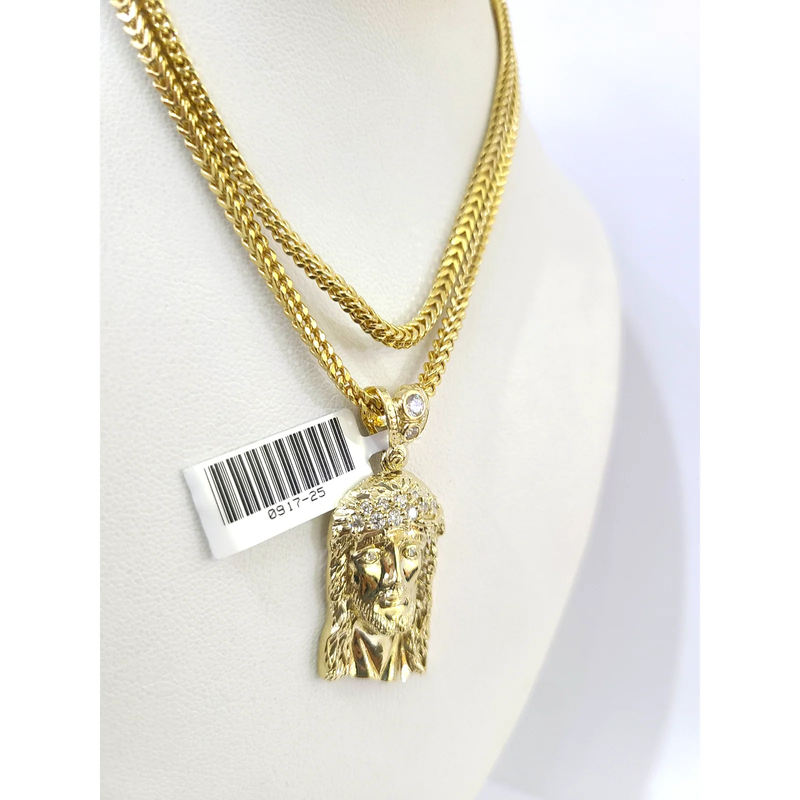 Real 10k Gold Franco Chain Christ Head Charm Pendant Necklace SET 2.5mm 18"-26" - Image 3