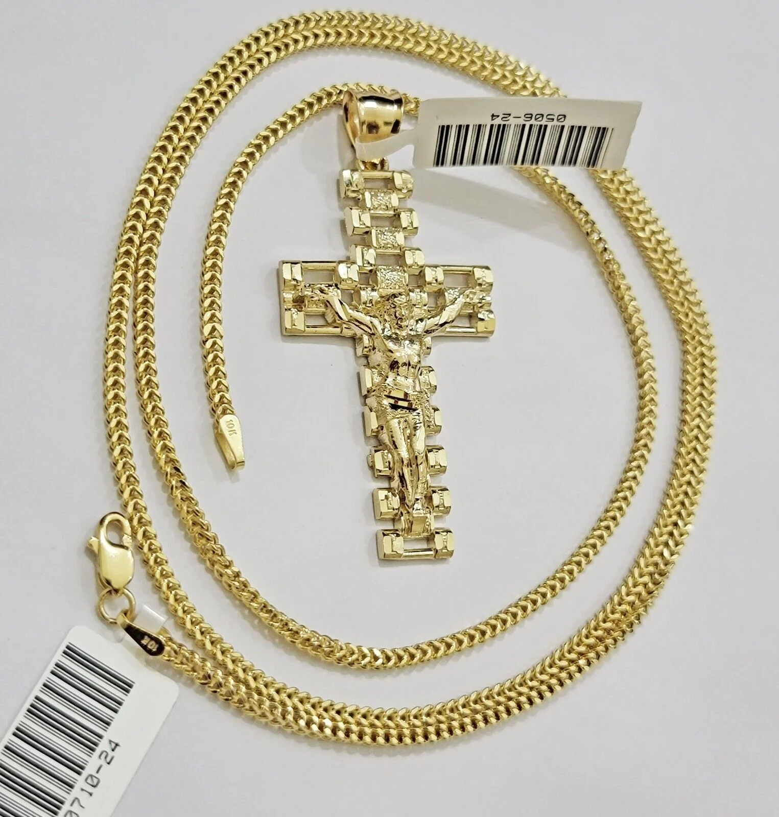 Real 10k Gold Franco Chain Cross Charm SET 18-24 Inch 2mm Necklace Jesus Pendant - Image 4
