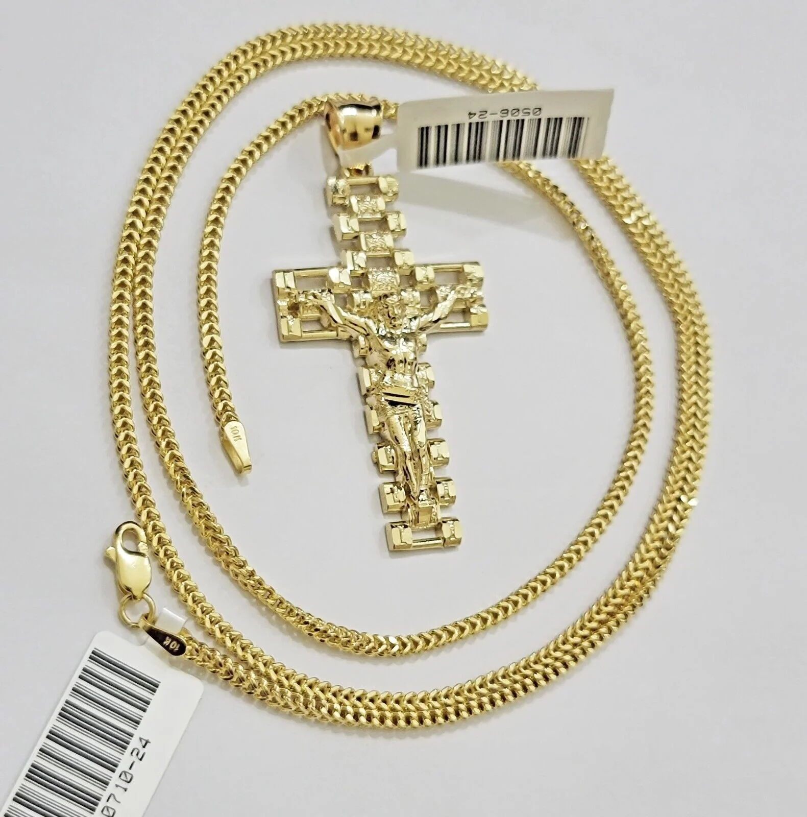 Real 10k Gold Franco Chain Cross Charm SET 18-24 Inch 2mm Necklace Jesus Pendant - Image 7