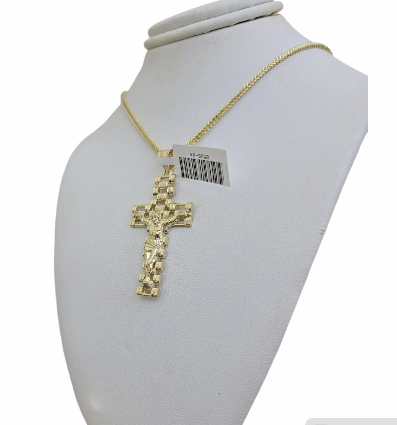 Real 10k Gold Franco Chain Cross Charm SET 18-24 Inch 2mm Necklace Jesus Pendant - Image 9