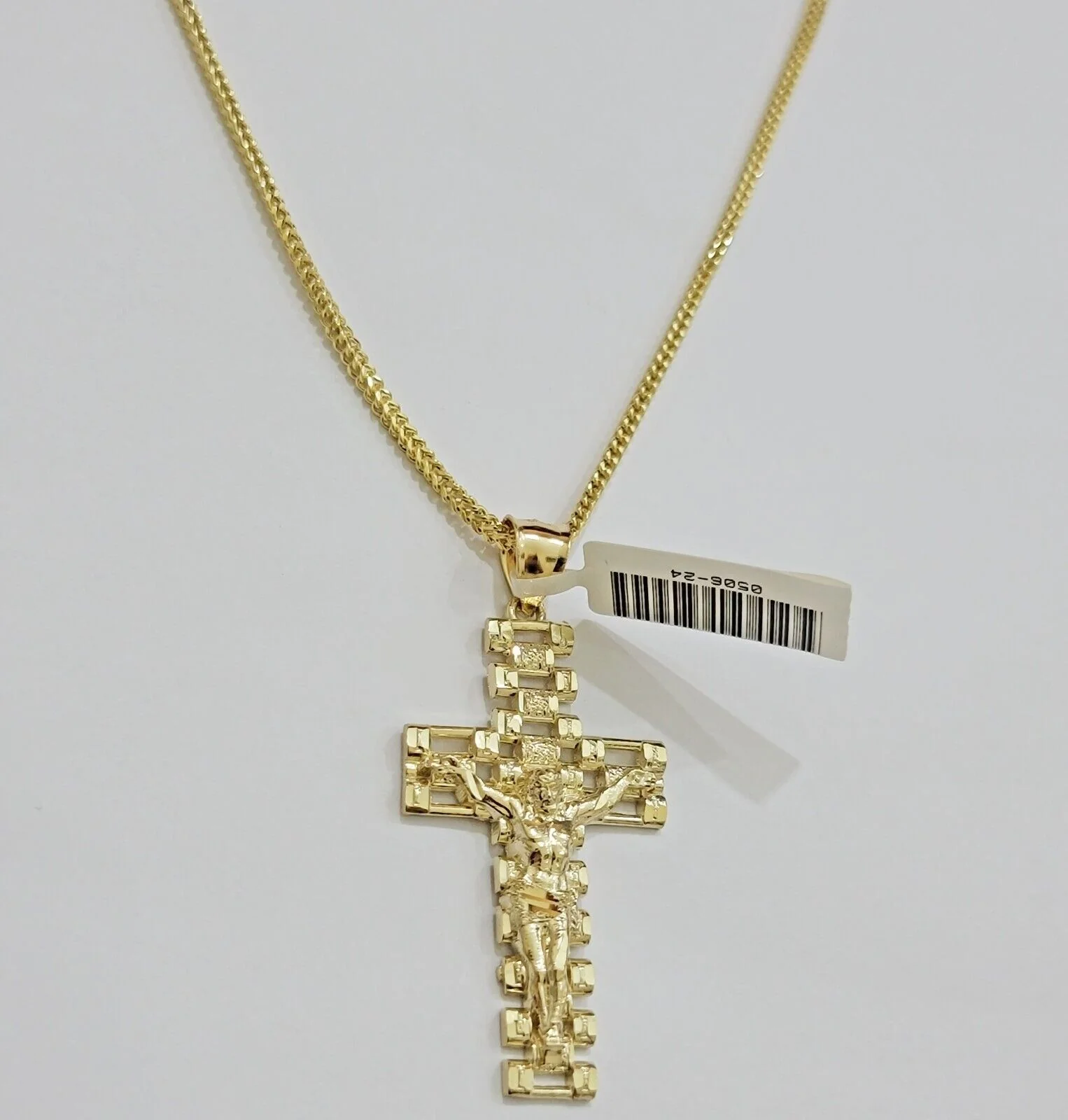 Real 10k Gold Franco Chain Cross Charm SET 20 Inch 2mm Necklace Jesus Pendant - Image 3