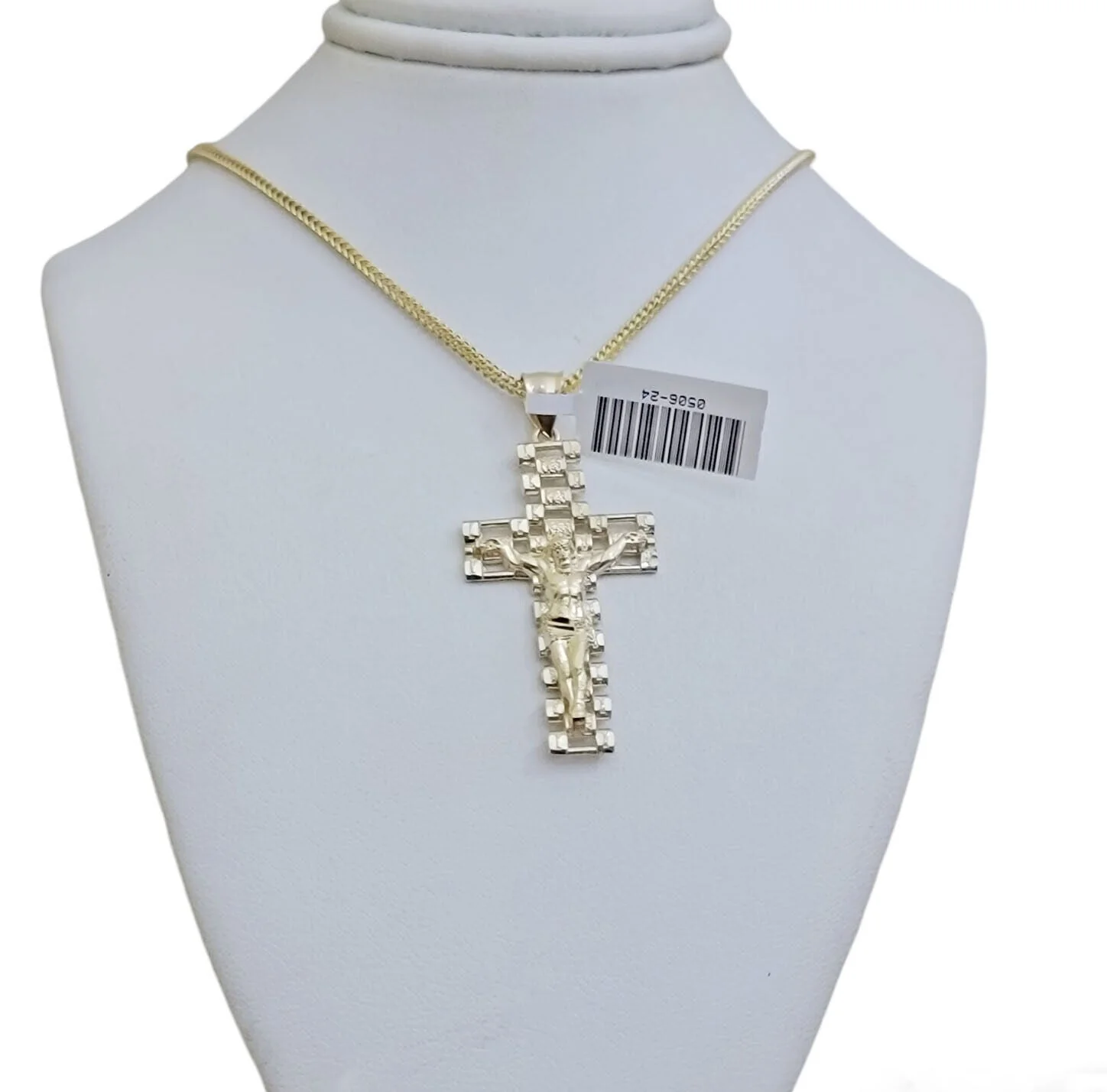Real 10k Gold Franco Chain Cross Charm SET 20 Inch 2mm Necklace Jesus Pendant - Image 7