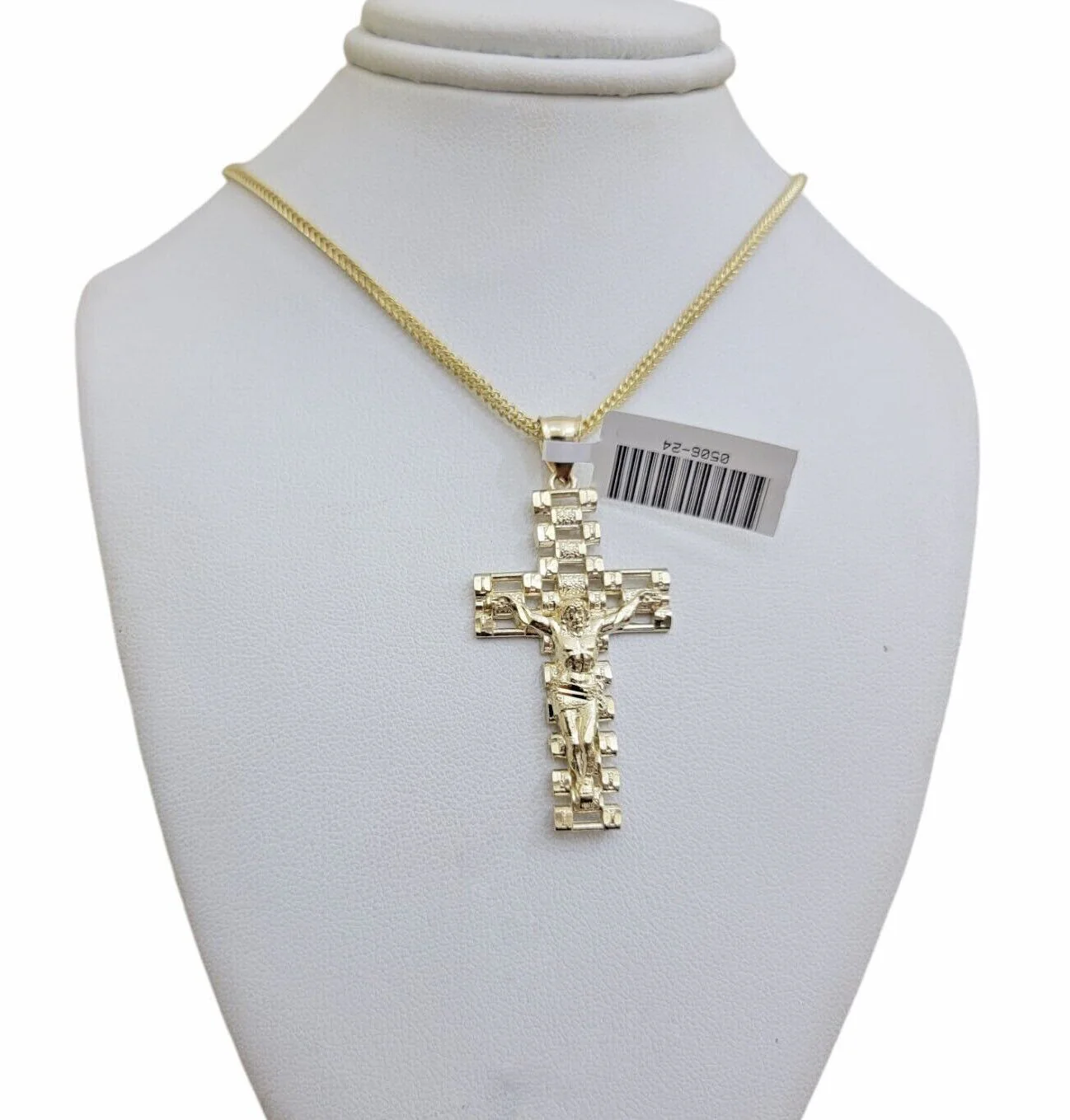 Real 10k Gold Franco Chain Cross Charm SET 24 Inch 2mm Necklace Jesus Pendant - Image 5