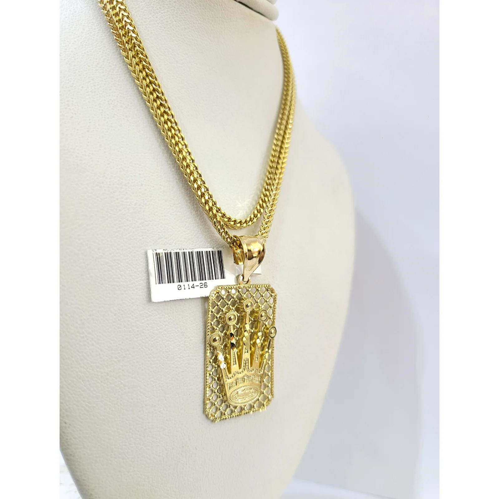 Real 10k Gold Franco Chain Crown Charm Pendant Necklace SET 2.5mm 18"-26" - Image 4