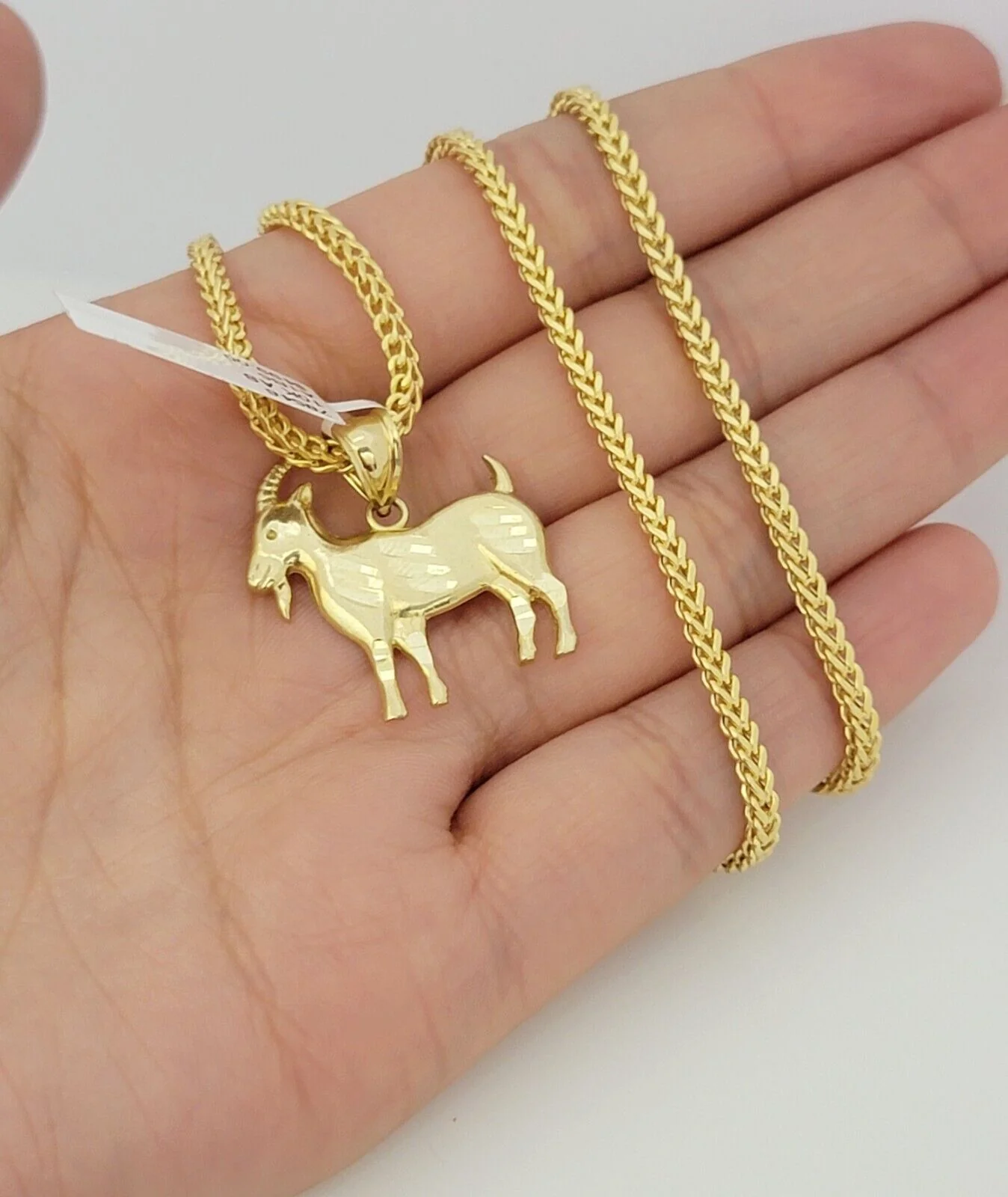 Real 10k Gold Franco Chain GOAT Charm pendant Set 2.5mm Necklace 22 Inch Men's - Image 4