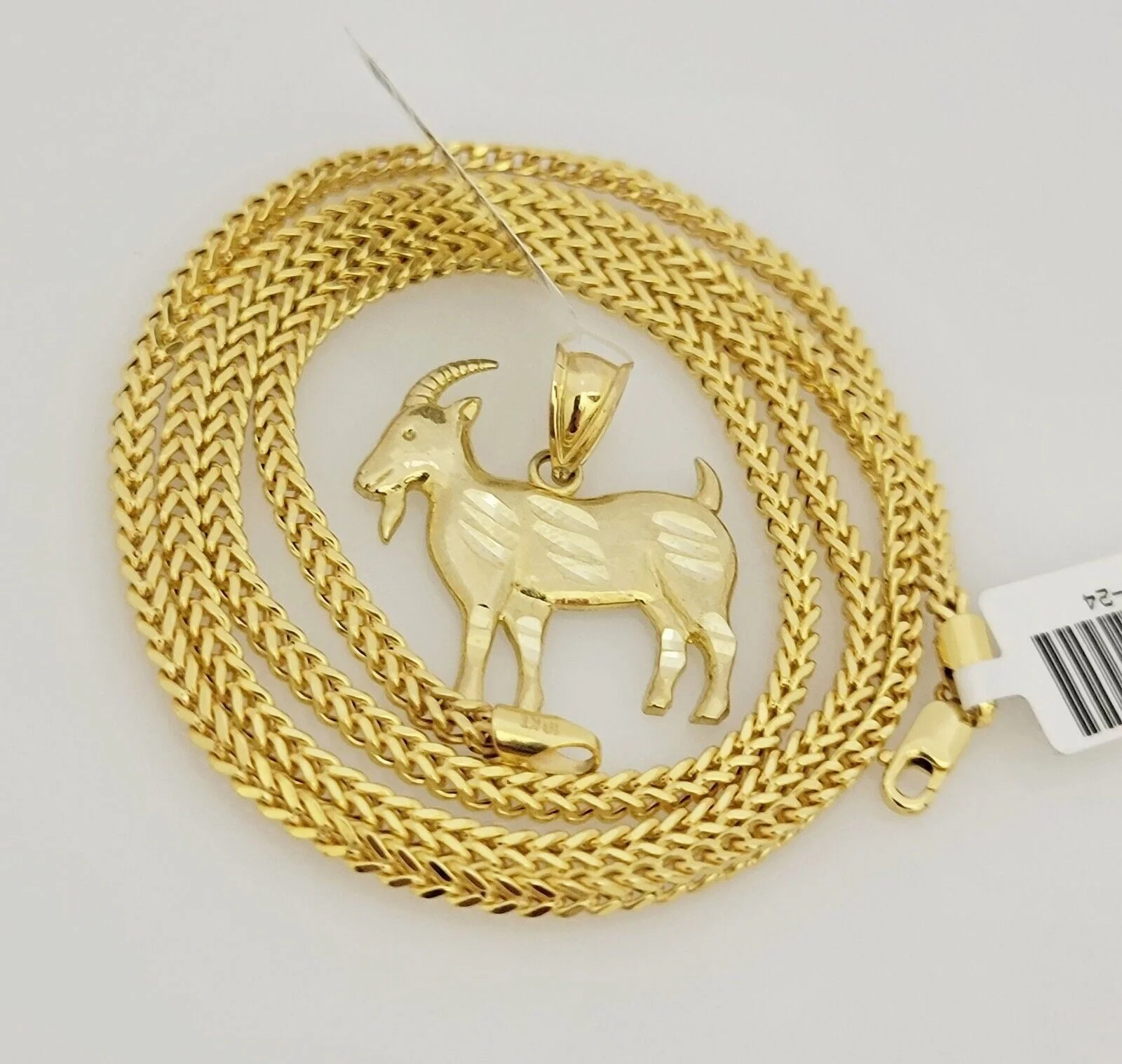 Real 10k Gold Franco Chain GOAT Charm pendant Set 2.5mm Necklace 22 Inch Men's - Image 5