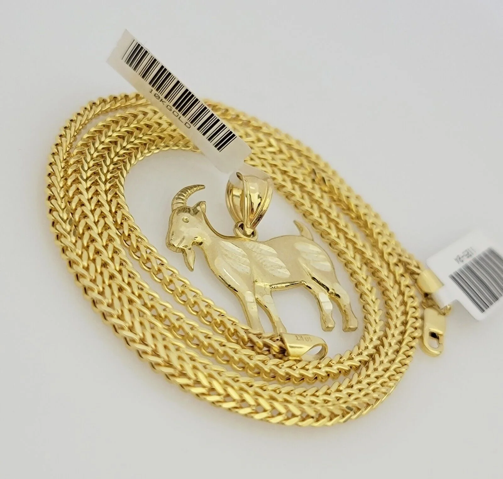Real 10k Gold Franco Chain GOAT Charm pendant Set 2.5mm Necklace 22 Inch Men's - Image 7