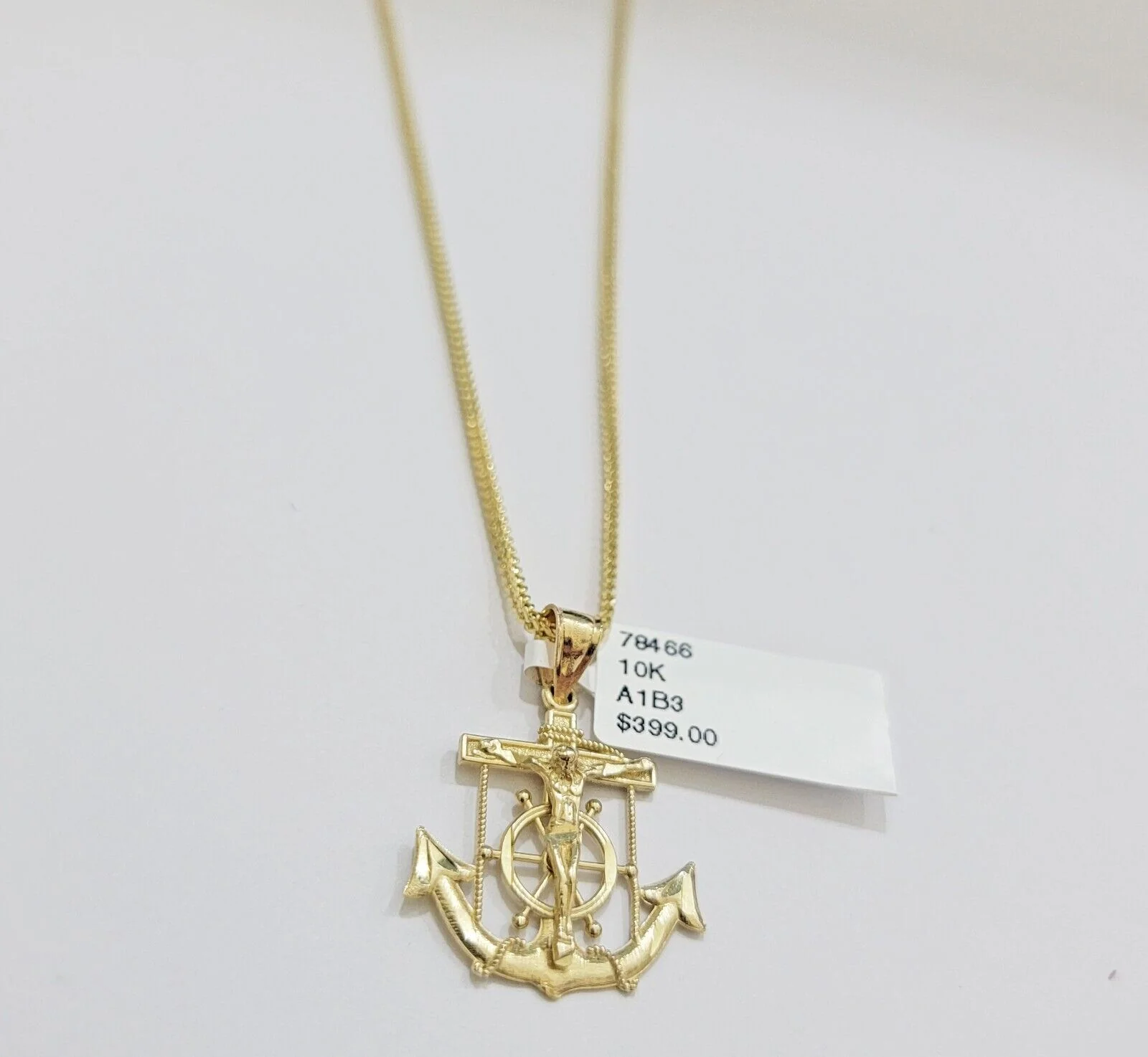Real 10k Gold Franco Chain Jesus Anchor Charm Pendant Necklace SET Men Women - Image 4