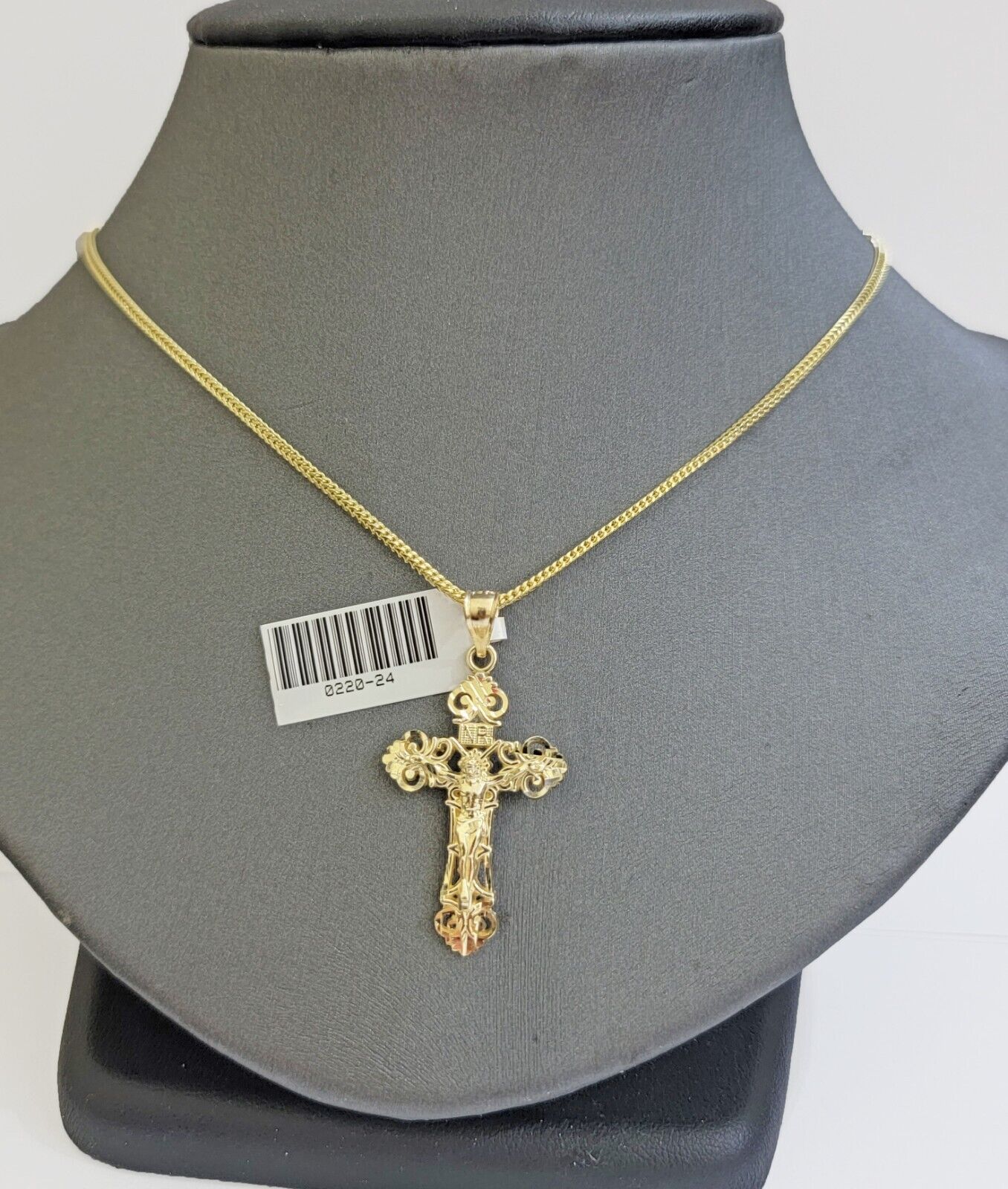 Real 10k Gold Franco Chain Jesus Cross Charm Pendant Necklace SET Men Women - Image 4