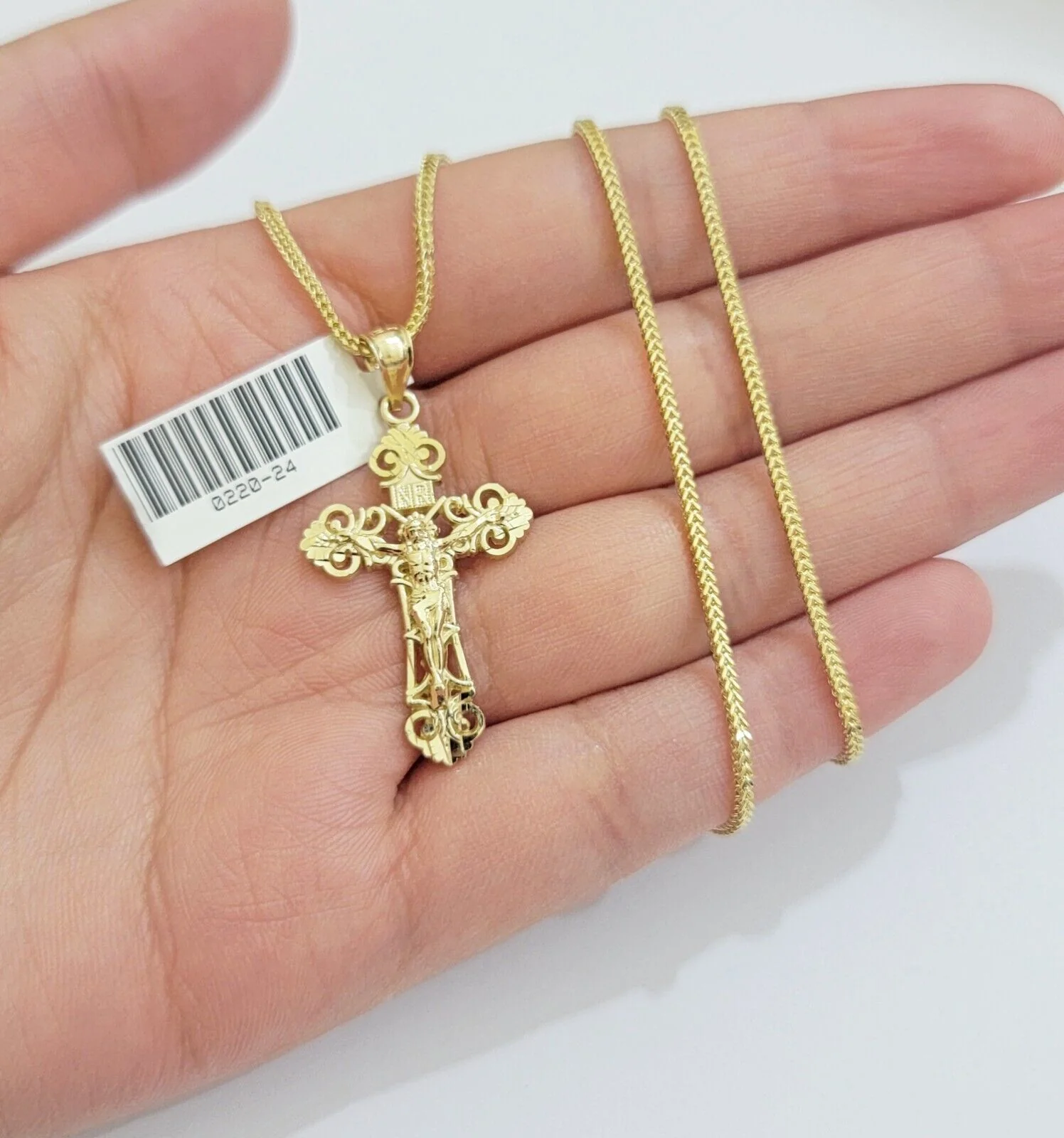 Real 10k Gold Franco Chain Jesus Cross Charm Pendant Necklace SET Men Women - Image 6