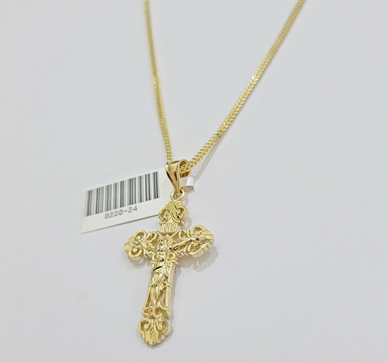 Real 10k Gold Franco Chain Jesus Cross Charm Pendant Necklace SET Men Women - Image 8