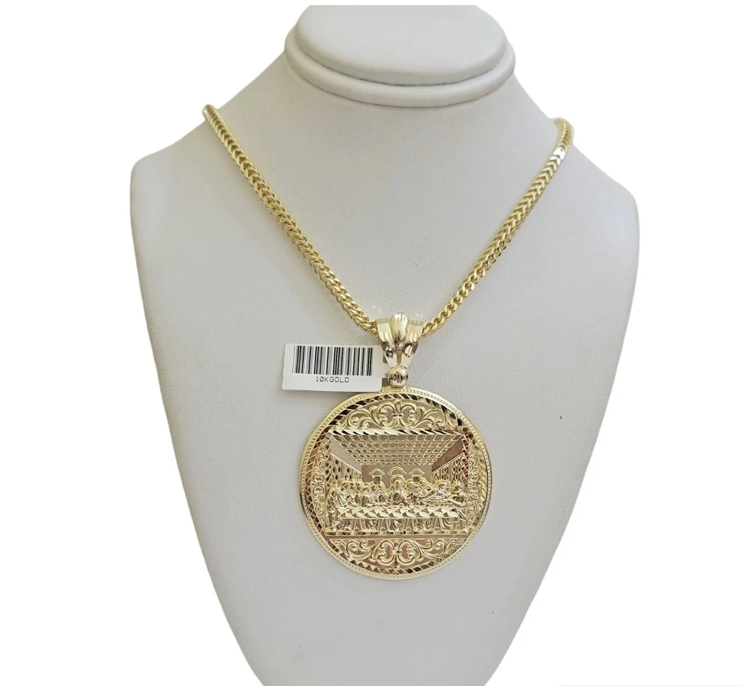 REAL 10k Gold Franco Chain & Last Supper Charm Pendant SET Necklace 26 Inch 3mm - Image 5