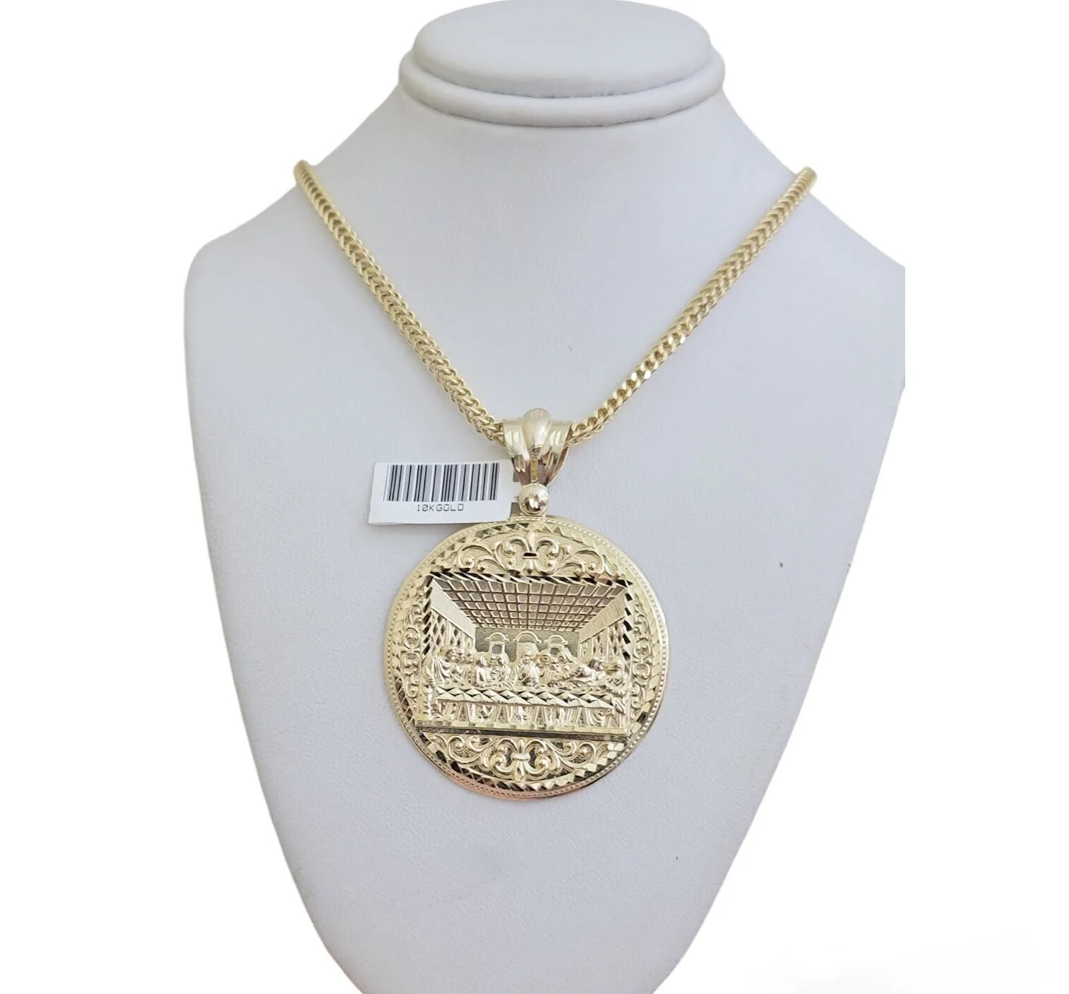REAL 10k Gold Franco Chain & Last Supper Charm Pendant SET Necklace 26 Inch 3mm - Image 9